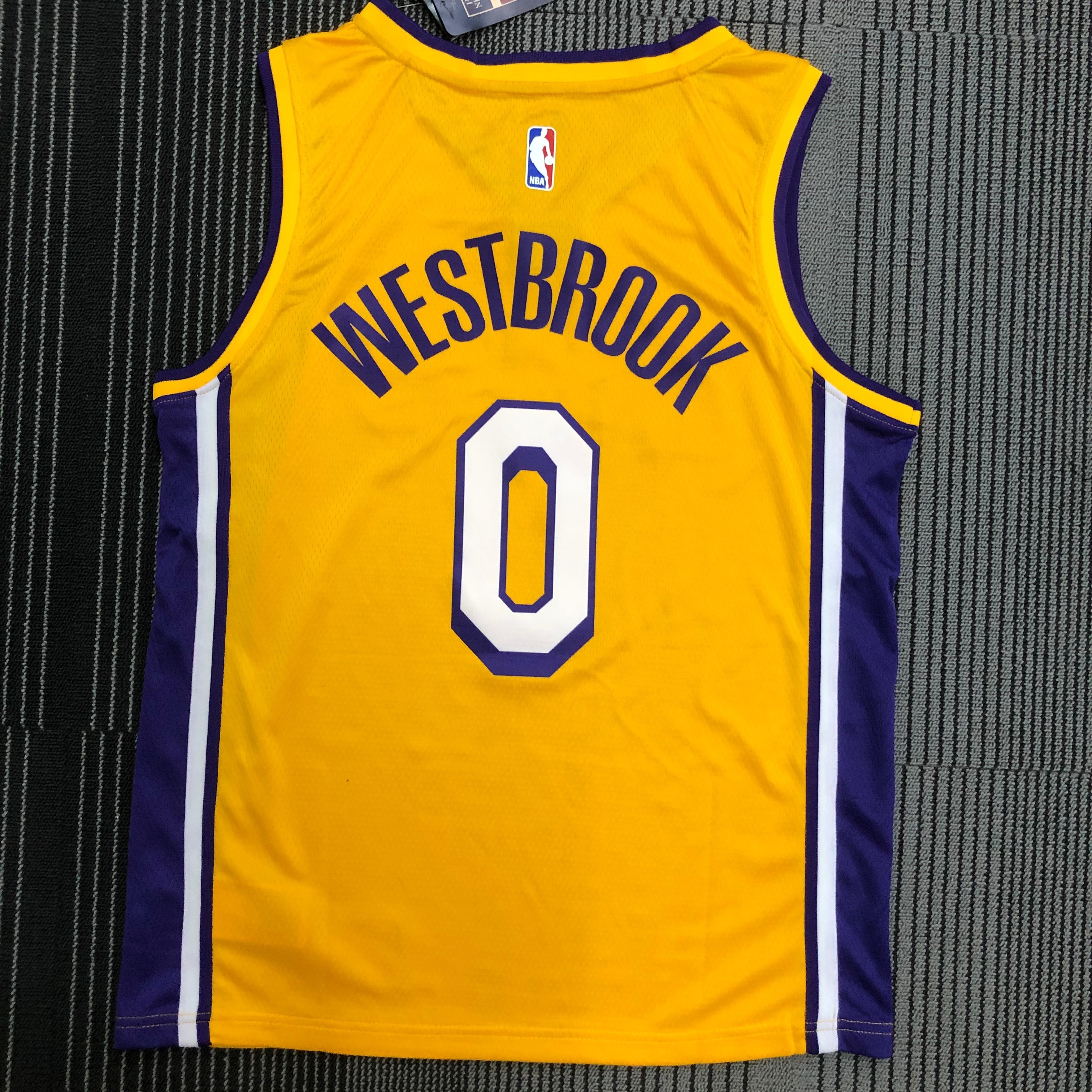 NBA Men Los Angeles Lakers #0 WESTBROOK Yellow V-neck Jersey High Quality Name and Number Print - leoleo123123