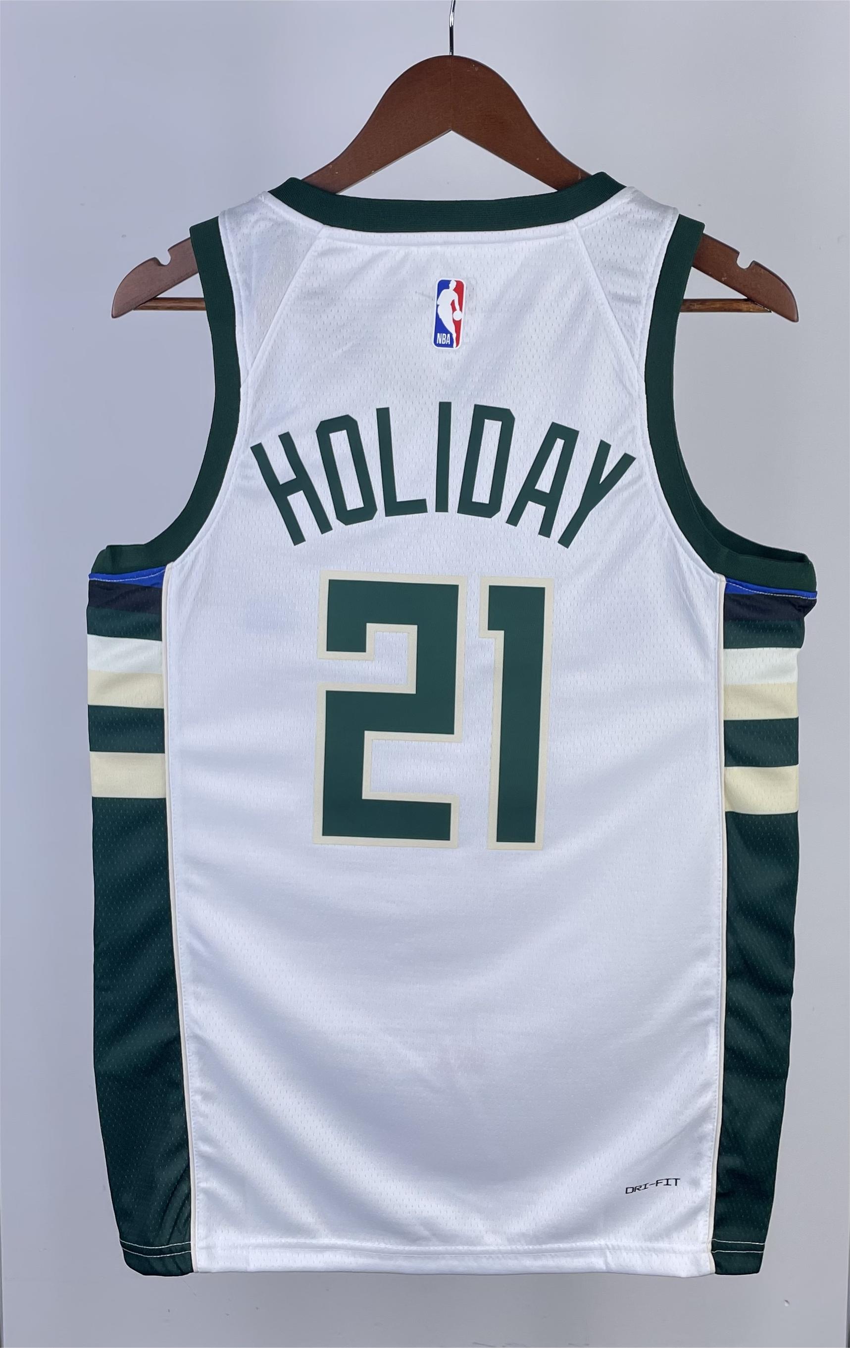 NBA Men 2023 Milwaukee Bucks White #21 HOLIDAY Jersey High Quality Name and Number Print - leoleo123123