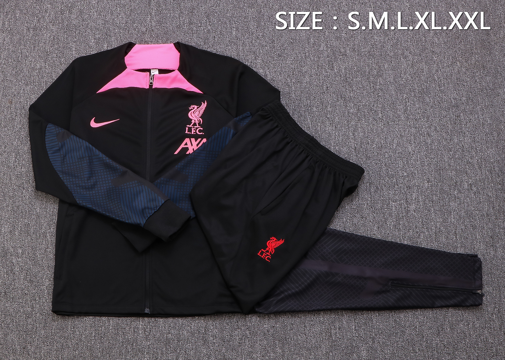 22/23 Liverpool Black with Pink Collar Jacket Tracksuit Thai Quality - leoleo123123