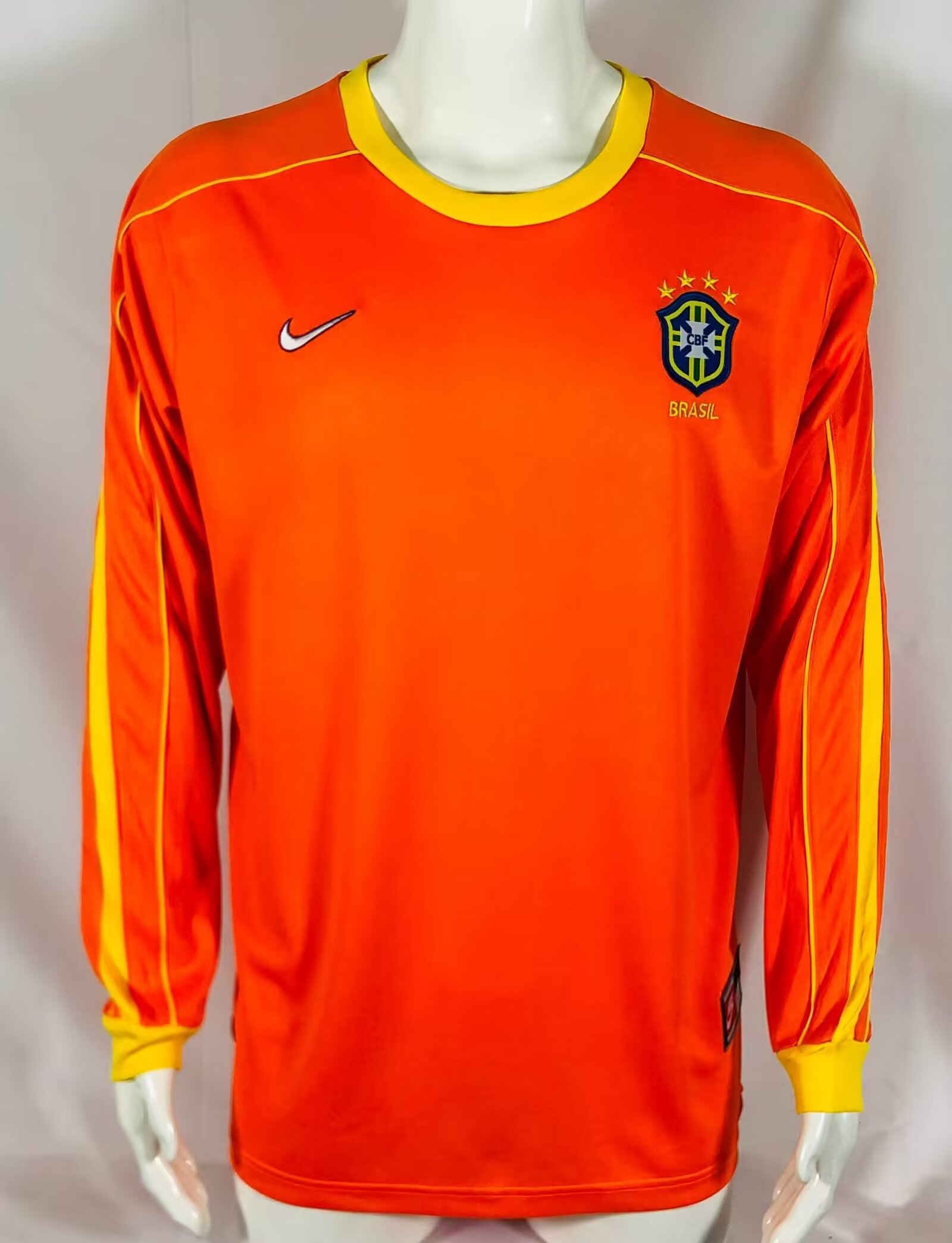1998 Brazil Orange Goalkeeper Retro Jersey Long Sleeve - leoleo123123