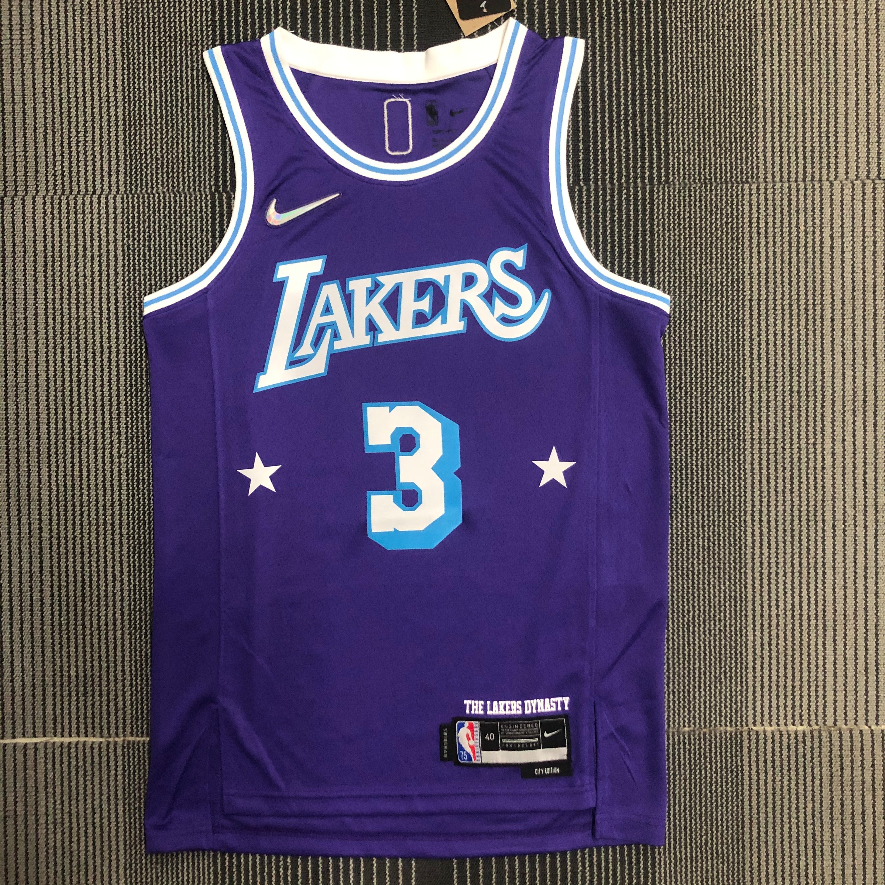 NBA Season 2022 75th Anniversary Los Angeles Lakers Purple Round Neck #3 DAVIS Jersey High Quality Name and Number Print - leoleo123123