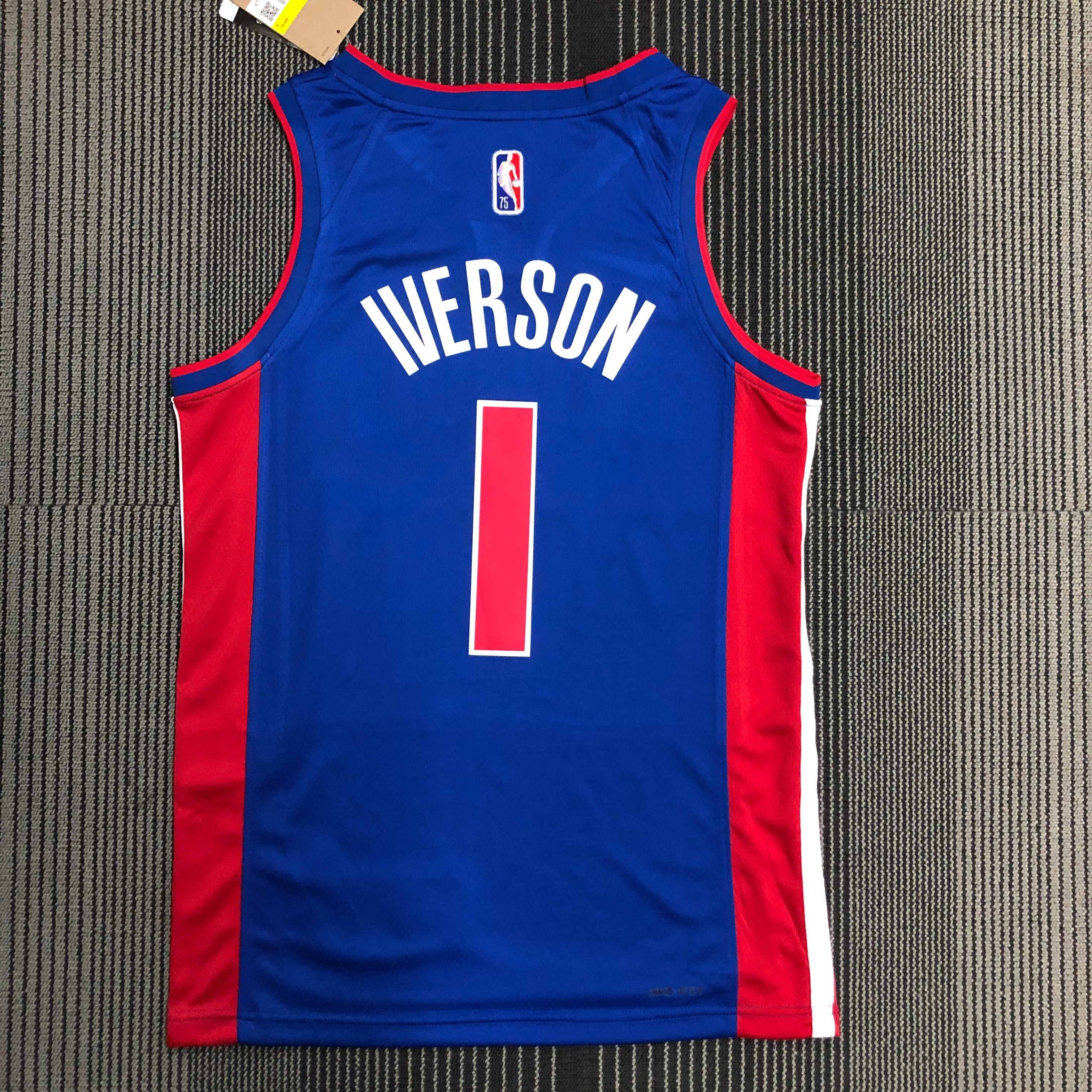 NBA 75th Anniversary Detroit Pistons Blue #1 IVERSON Jersey High Quality Name and Number Print - leoleo123123