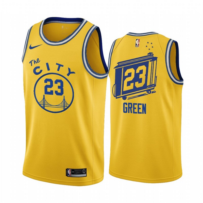 NBA New Season Men Golden State Warriors the City Yellow #23 GREEN Jersey High Quality Name and Number Print - leoleo123123