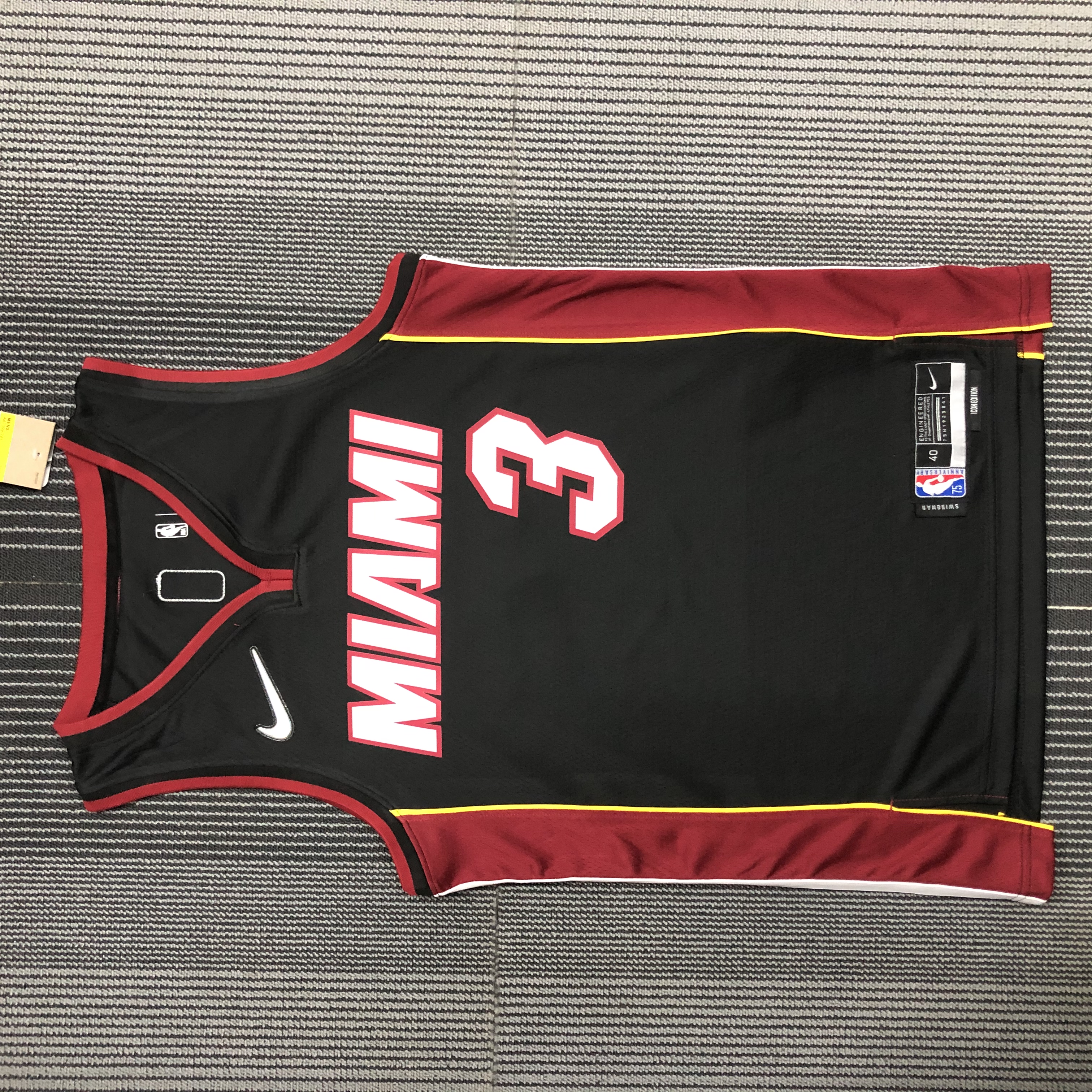 NBA Men 75th Anniversary Miami Heat Black #3 WADE Jersey High Quality Name and Number Print - leoleo123123