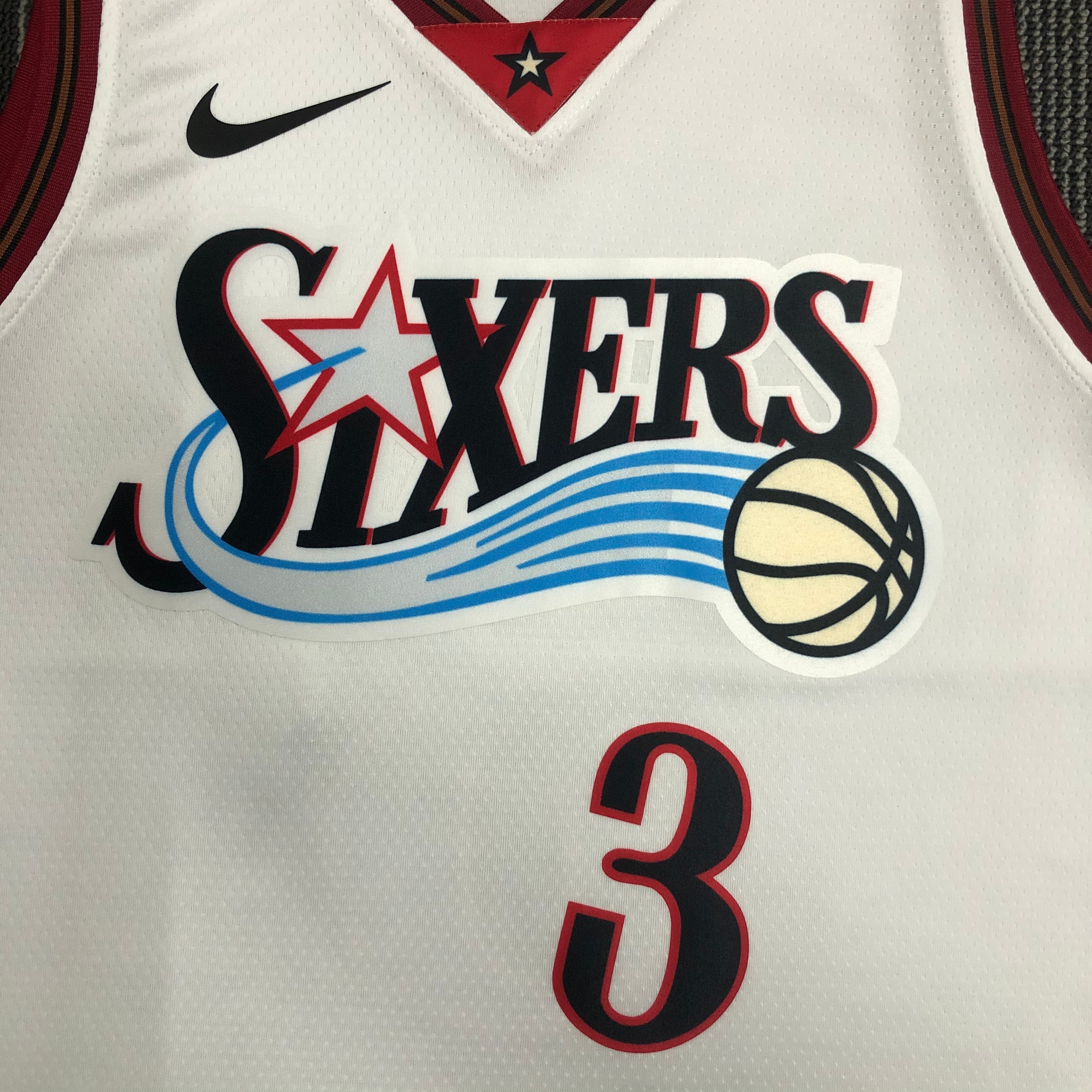NBA Men Philadelphia 76ers Retro White V-neck #3 IVERSON Jersey High Quality Name and Number Print - leoleo123123