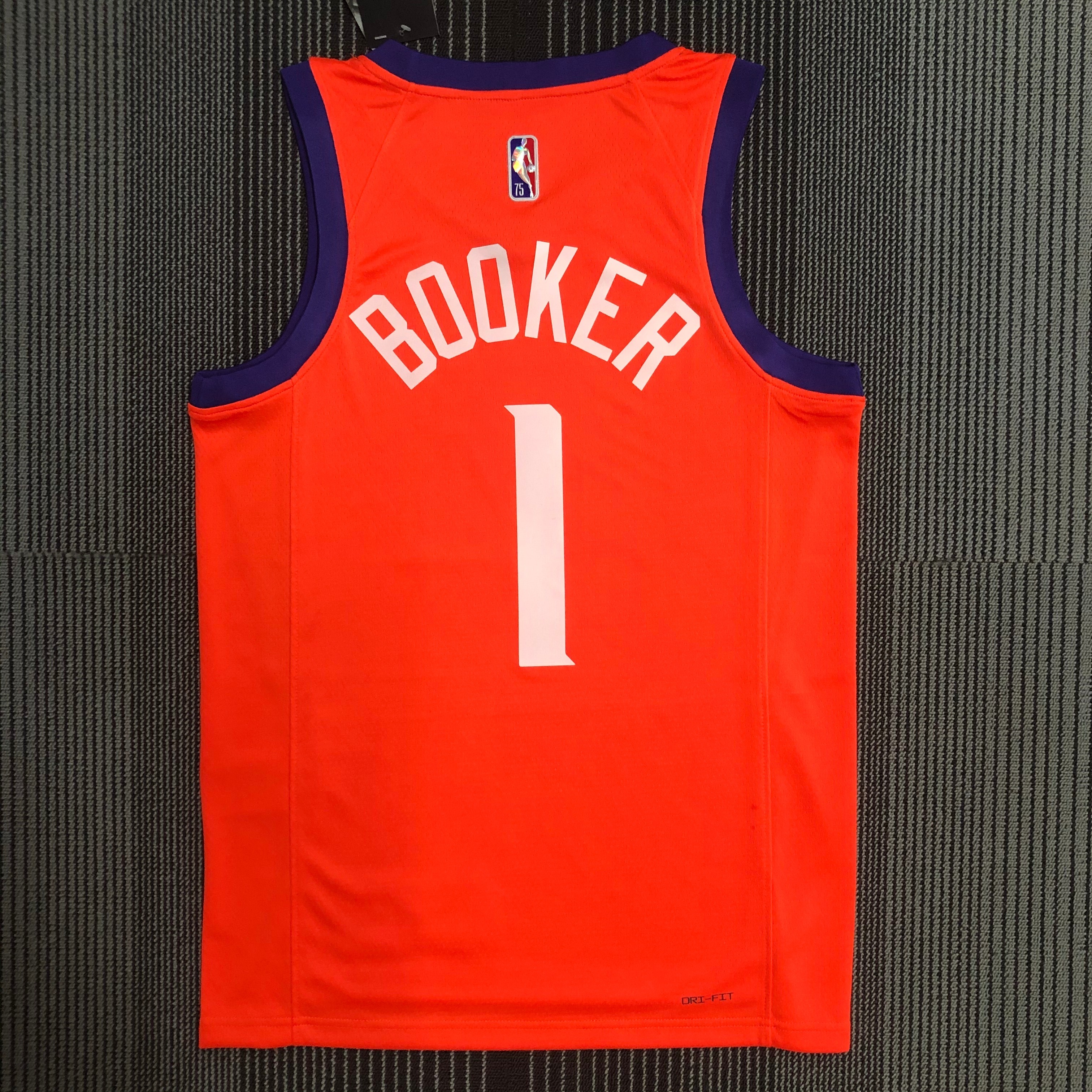 NBA Men Phoenix Suns Orange with Jordan Logo #1 BOOKER Jersey High Quality Name and Number Print - leoleo123123