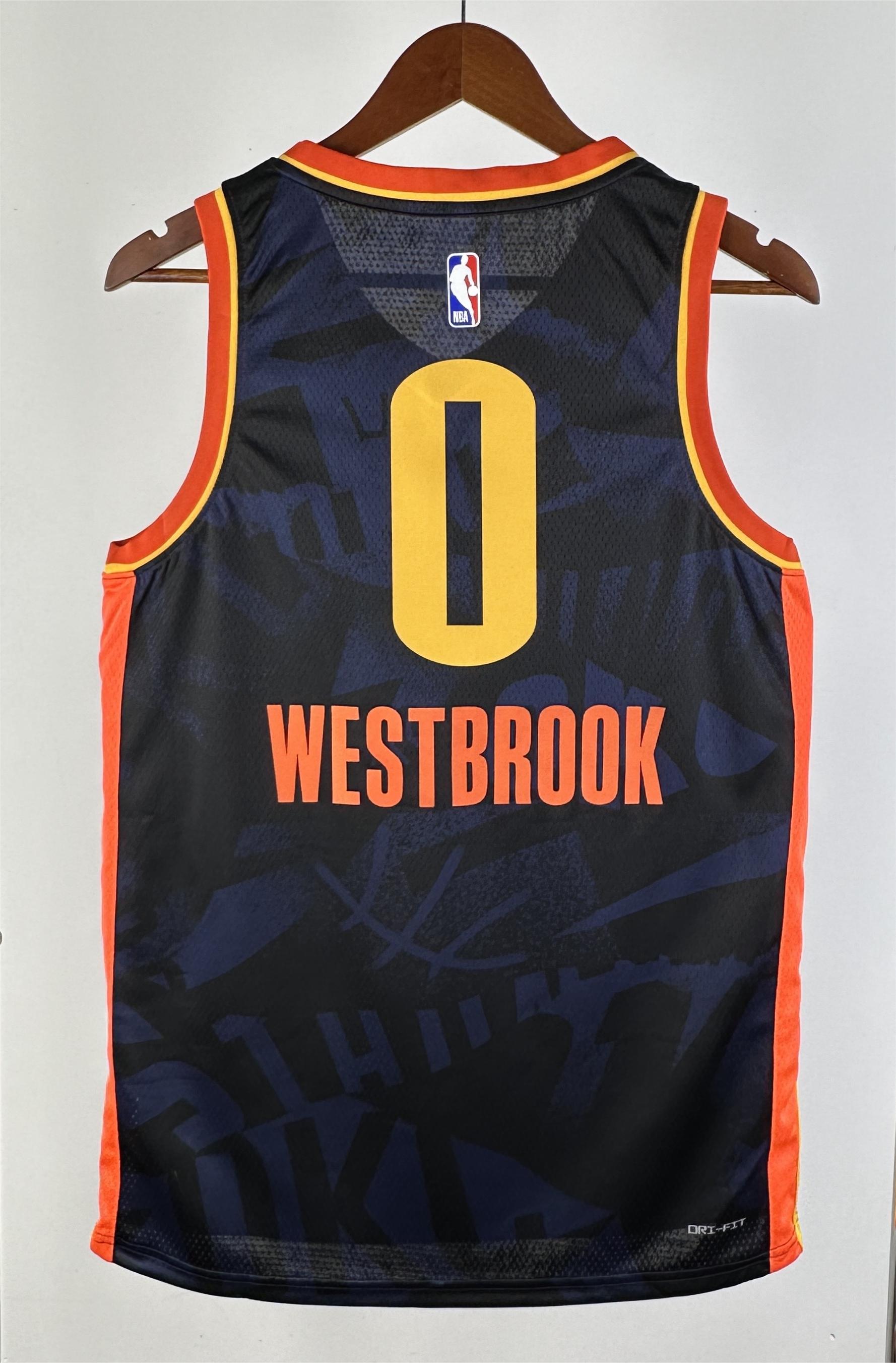 NBA Men 2024 Oklahoma City Thunder City Edition Dark Blue #0 WESTBROOK Jersey High Quality Name and Number Print - leoleo123123