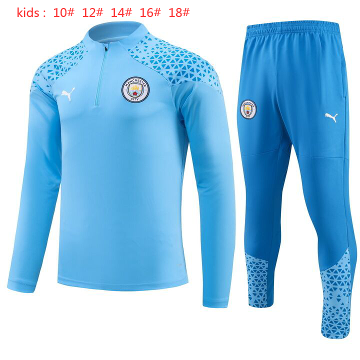 23/24 Man City Kids Blue Sweater Tracksuit Thai Quality - leoleo123123