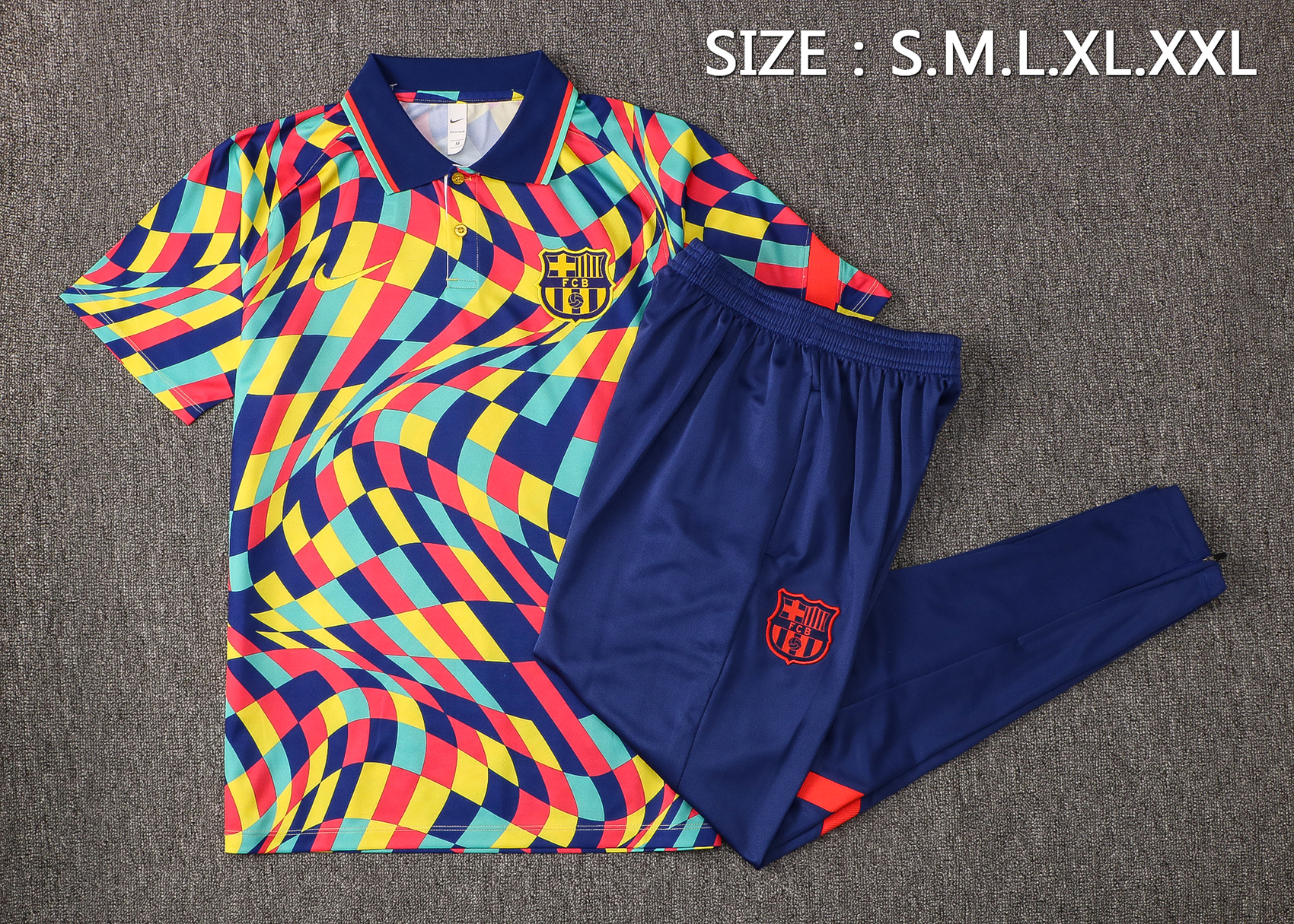 21-22 Barcelona Red, Blue and Yellow Polo Training Tracksuit Thai Quality - leoleo123123
