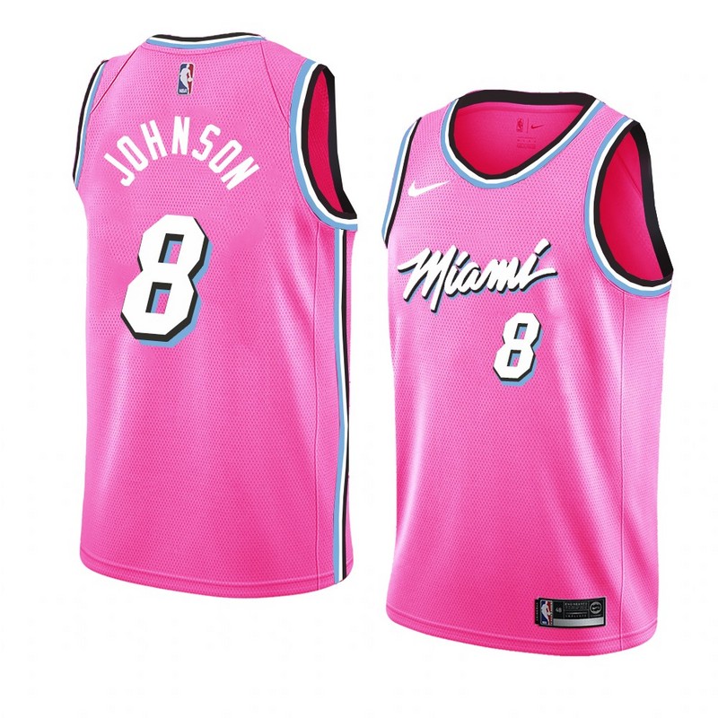 NBA Men Miami Heat Pink City #8 JOHNSON Jersey High Quality Name and Number Print - leoleo123123
