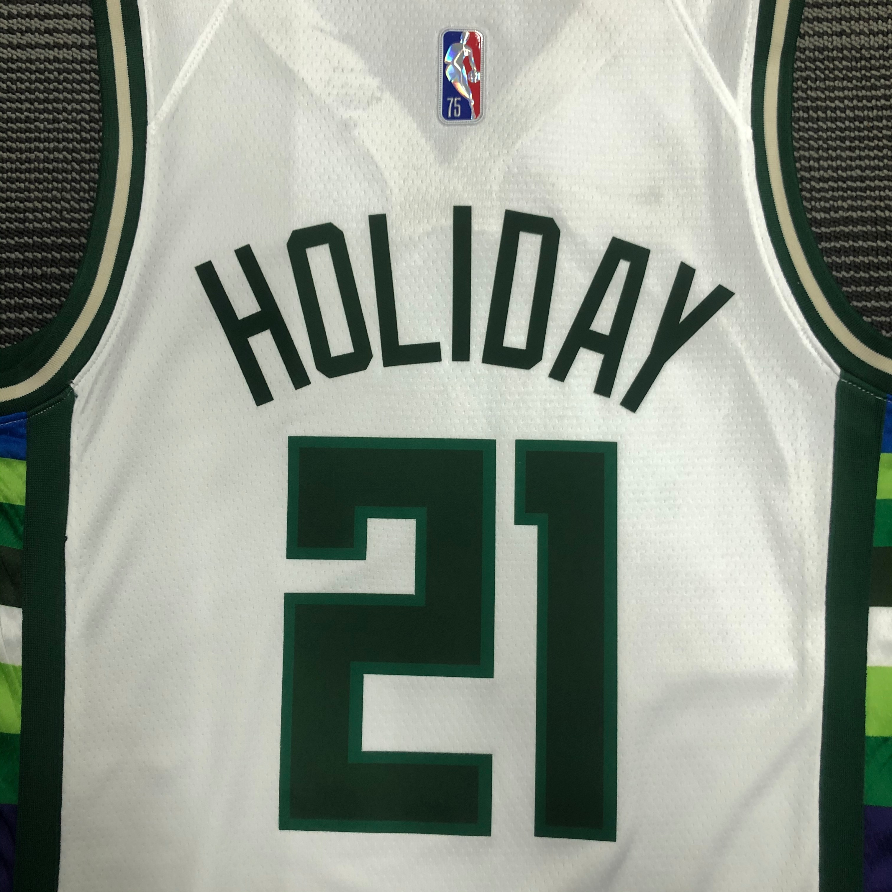 NBA Men 75th Anniversary Season 2022 Milwaukee Bucks White #21 HOLIDAY Jersey High Quality Name and Number Print - leoleo123123