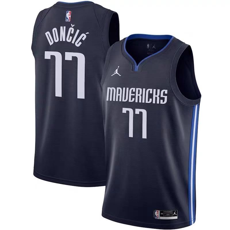 NBA Men Season 2021 Dallas Mavericks Dark Blue #77 DONCIC Jersey with Jordon Logo High Quality Name and Number Print - leoleo123123