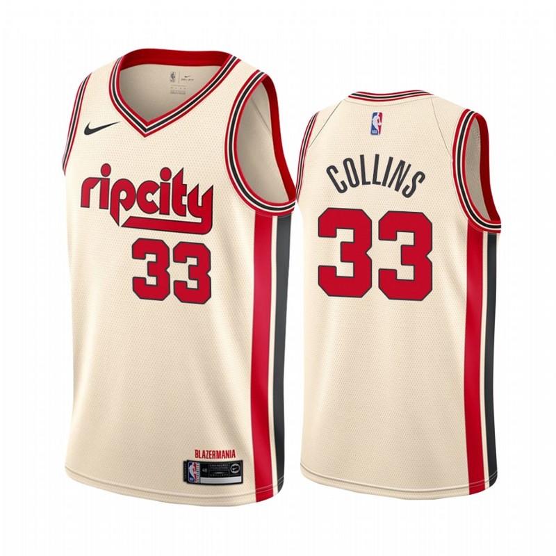 NBA Portland Trail Blazers Beige #33 COLLINS Jersey High Quality Name and Number Print - leoleo123123
