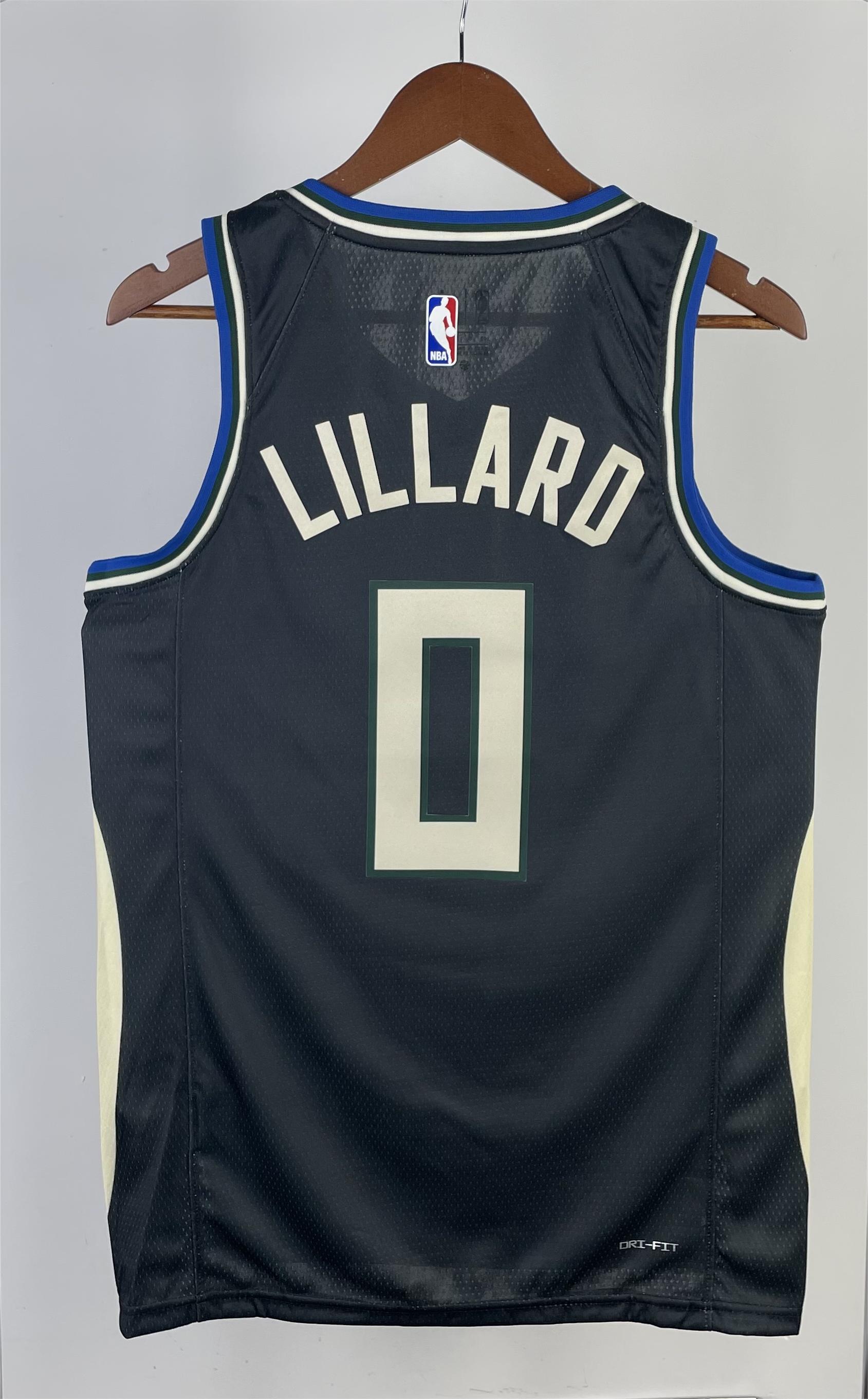 NBA Men 2023 Milwaukee Bucks Black with Jordan Logo #0 LILLARD Jersey High Quality Name and Number Print - leoleo123123