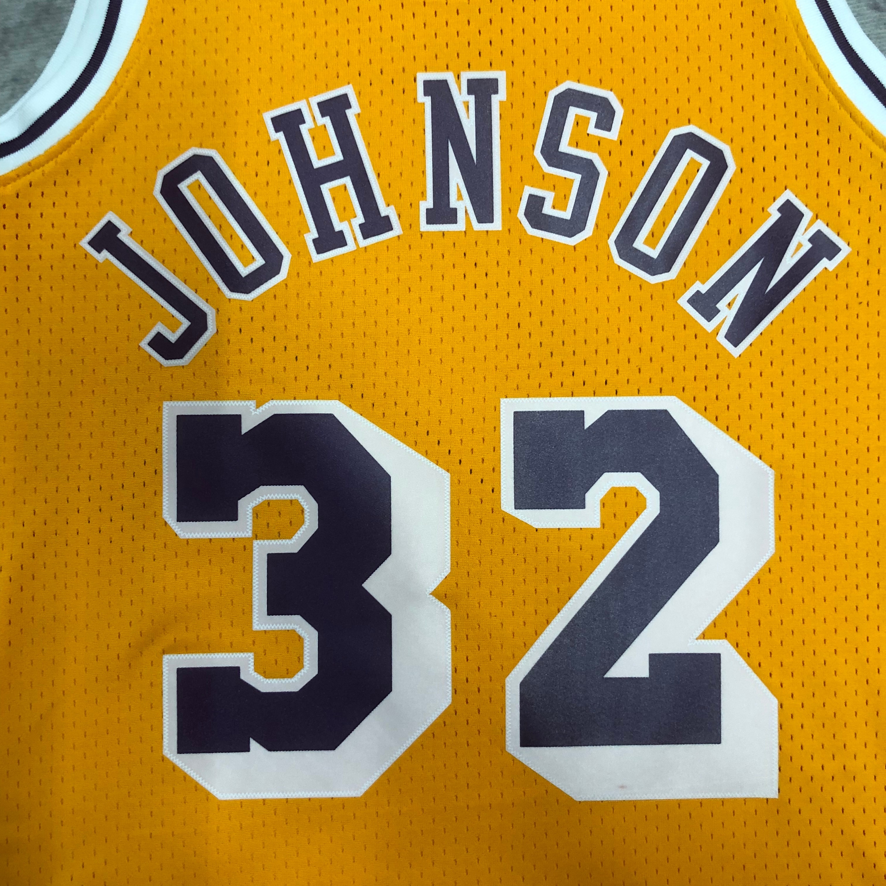 NBA Men Season 84-85 Los Angeles Lakers Yellow #32 JOHNSON Jersey High Quality Name and Number Print - leoleo123123
