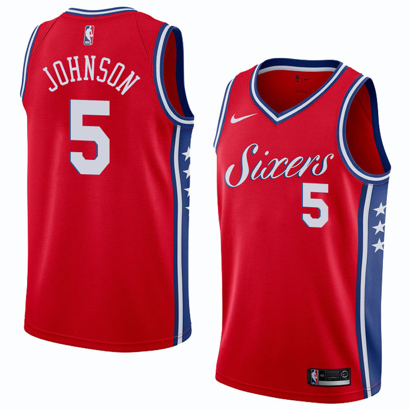 NBA Men Philadelphia 76ers Red #5 JOHNSON Jersey High Quality Name and Number Print - leoleo123123