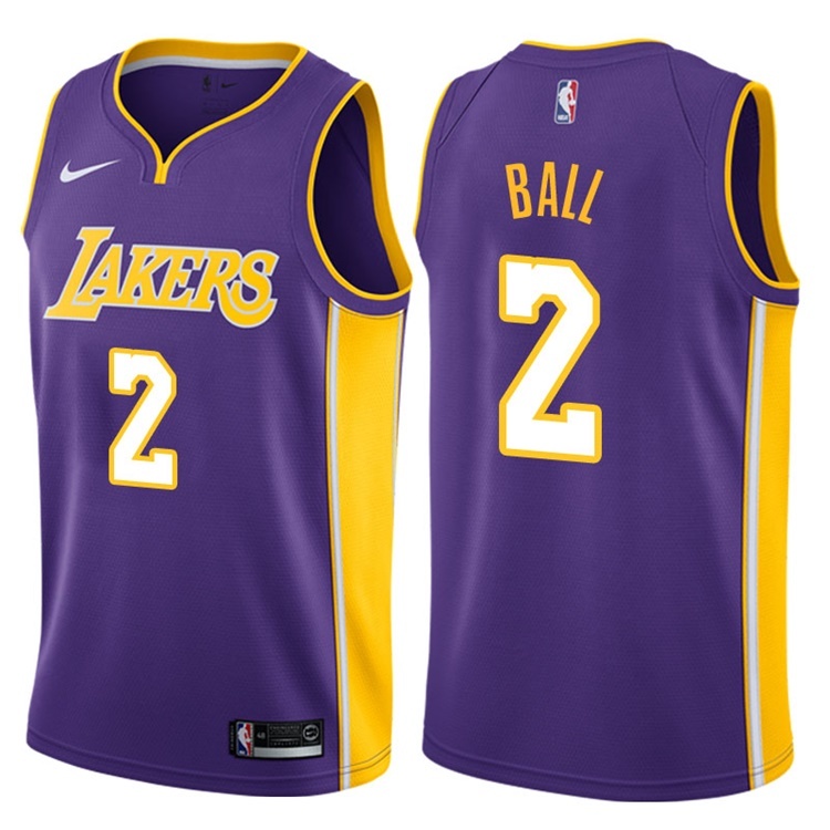 NBA Men Los Angeles Lakers Purple #2 BALL V-neck Jersey High Quality Name and Number Print - leoleo123123