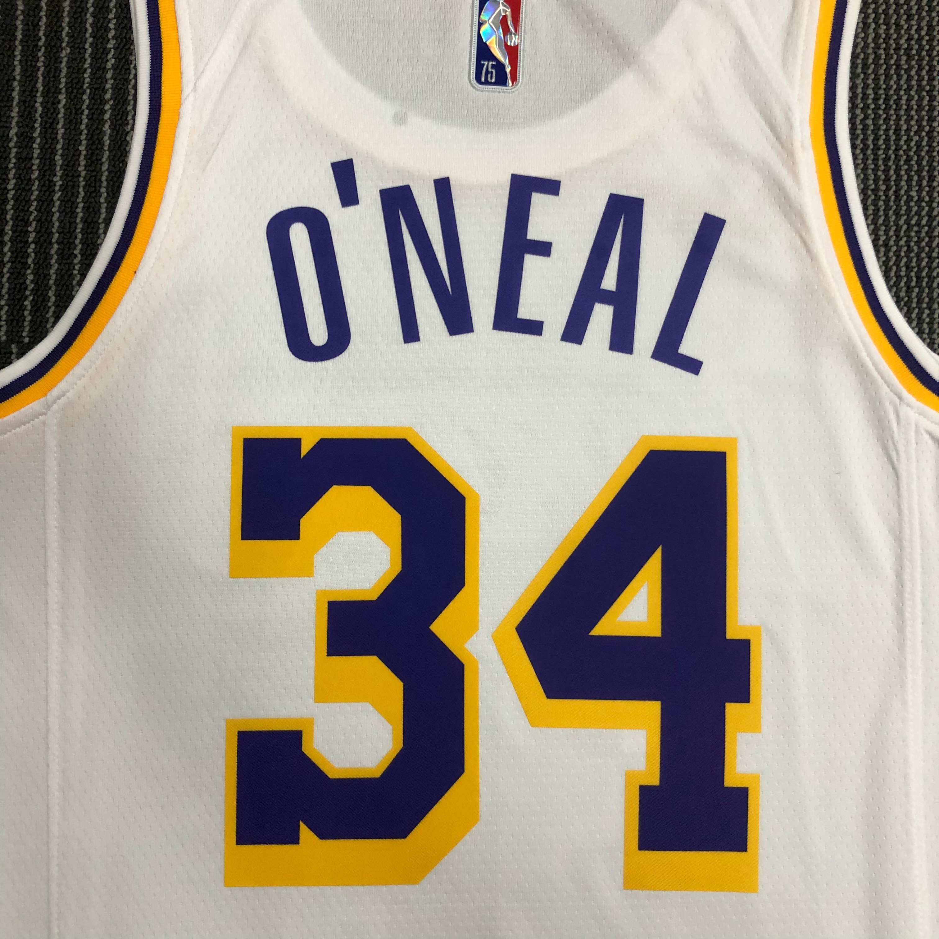 NBA 75th Anniversary Los Angeles Lakers White Round Neck #34 O'NEAL Jersey High Quality Name and Number Print - leoleo123123