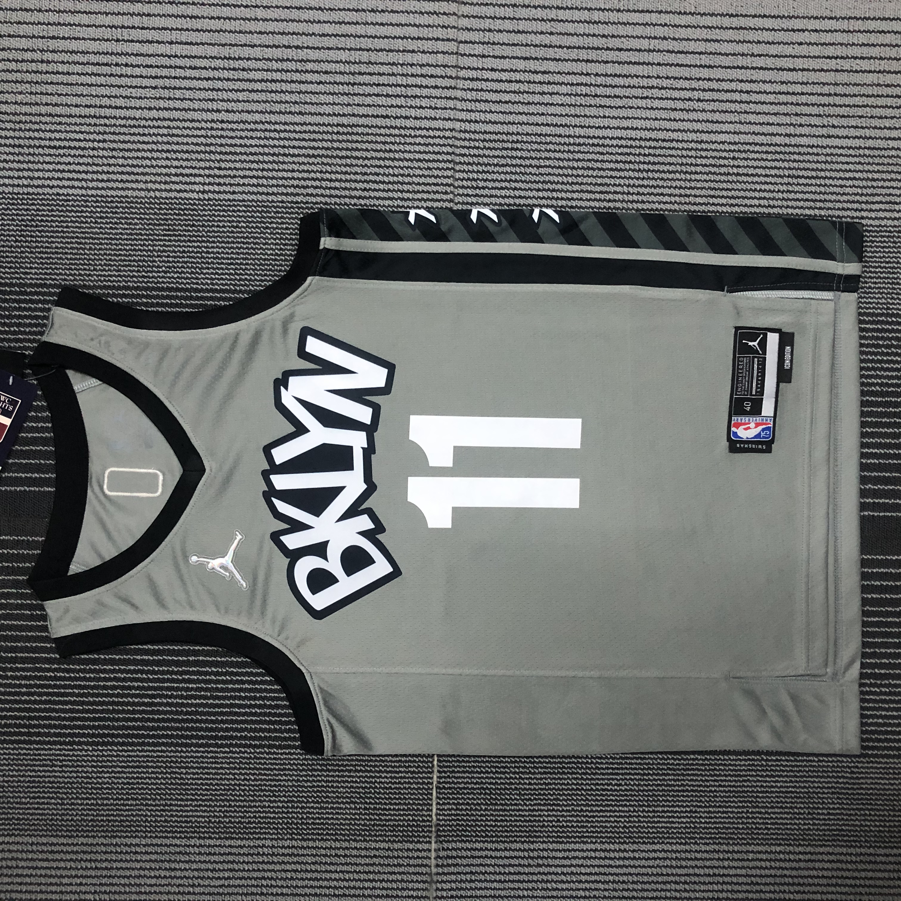 NBA Men 75th Anniversary Brooklyn Nets Grey with Jordan Logo #11 IRVING Jersey High Quality Name and Number Print - leoleo123123