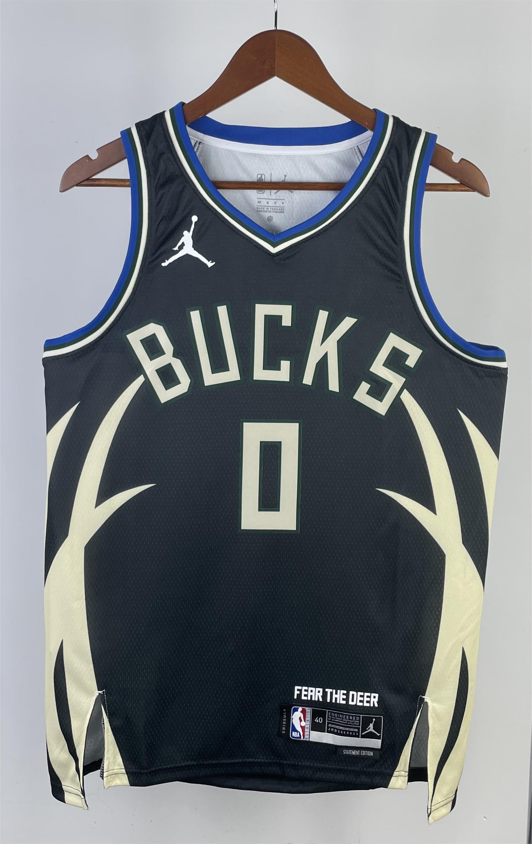 NBA Men 2023 Milwaukee Bucks Black with Jordan Logo #0 LILLARD Jersey High Quality Name and Number Print - leoleo123123