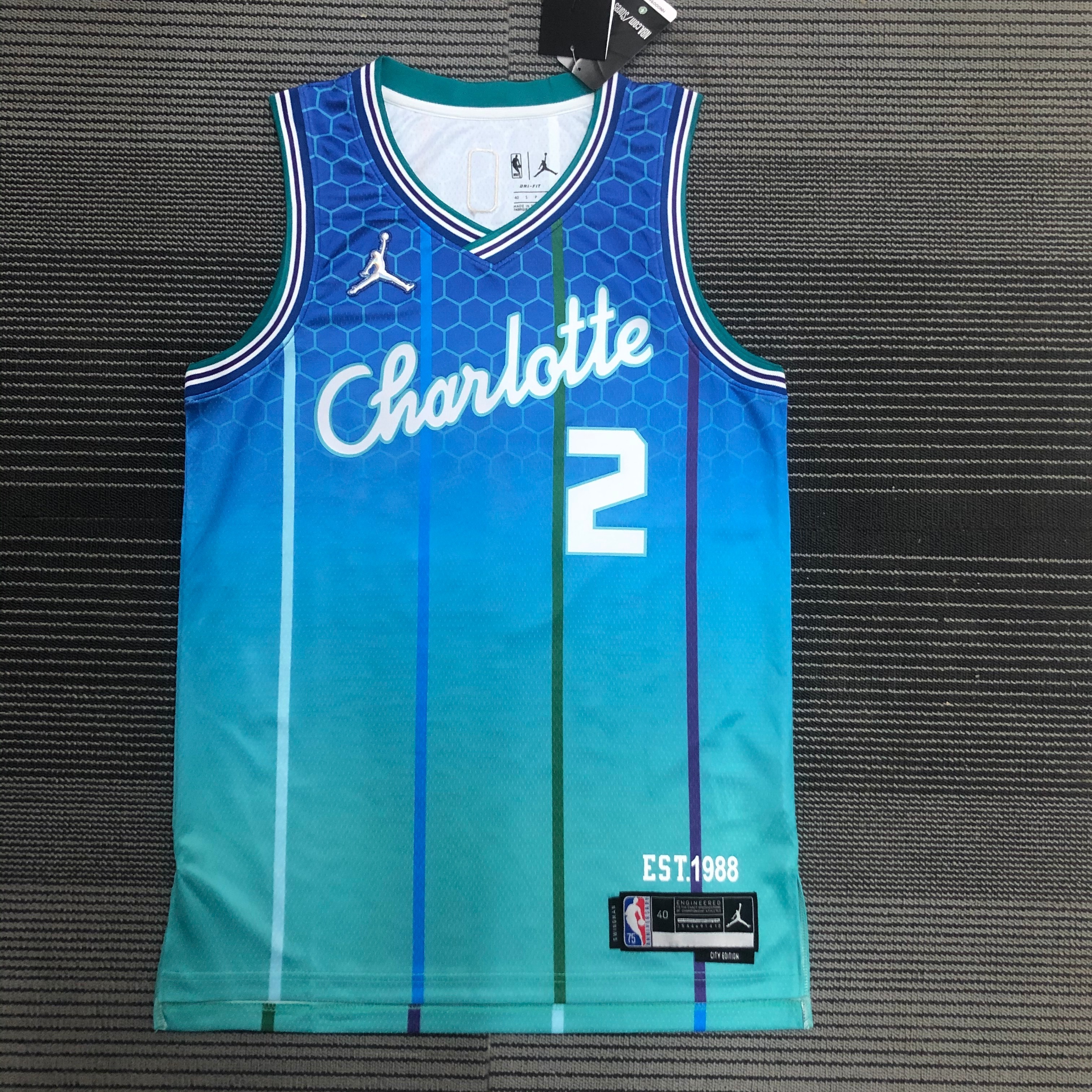 NBA Men 75th Anniversary Season 2022 Charlotte Hornets #2 BALL Blue Jersey High Quality Name and Number Print - leoleo123123