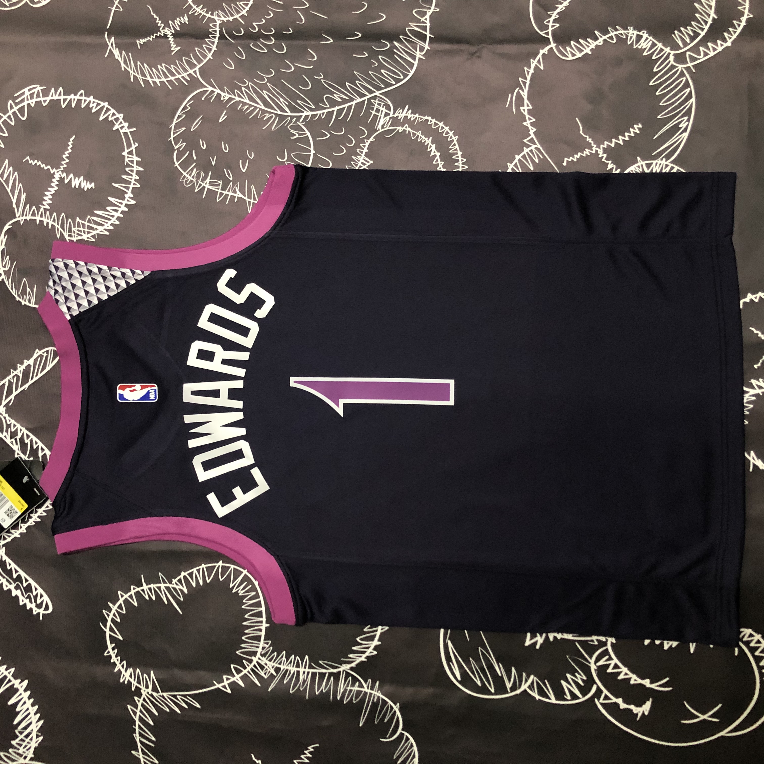 NBA Men Minnesota Timberwolves Black and Purple #1 EDWARDS Jersey High Quality Name and Number Print - leoleo123123