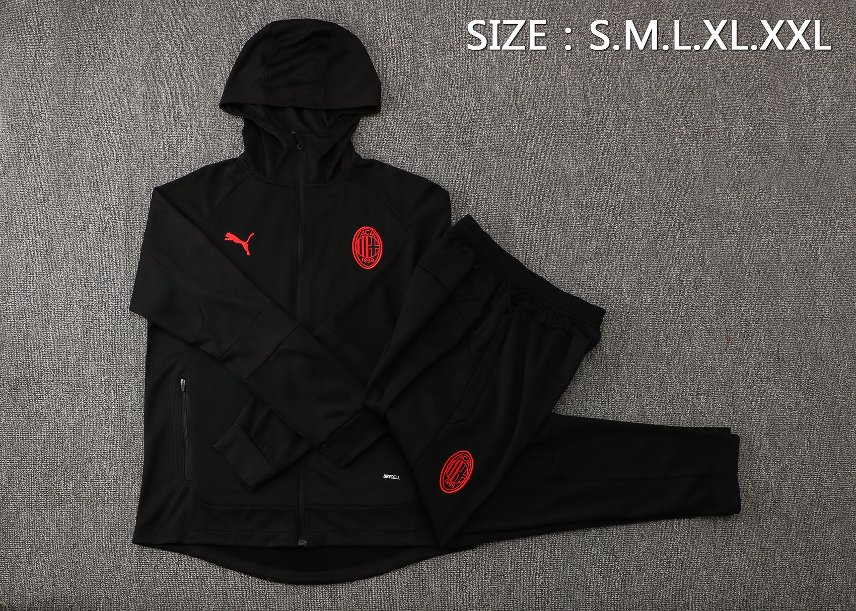 21-22 Ac Milan All Black Jacket with Cap Tracksuit Thai Quality - leoleo123123