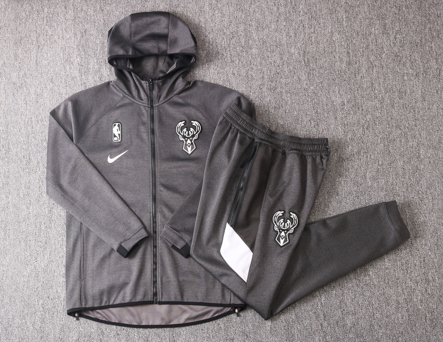 NBA Milwaukee Bucks Dark Grey with Cap Jacket Tracksuit High Quality - leoleo123123
