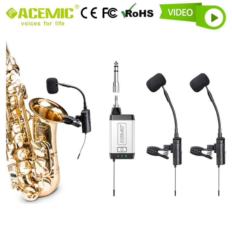 ACEMIC Wireless Microphone System for Saxophone Trumpet Brass Instrument Dual Set Double Radio 2 Pickup Clip-on Alto Live Studio - leoleo123123