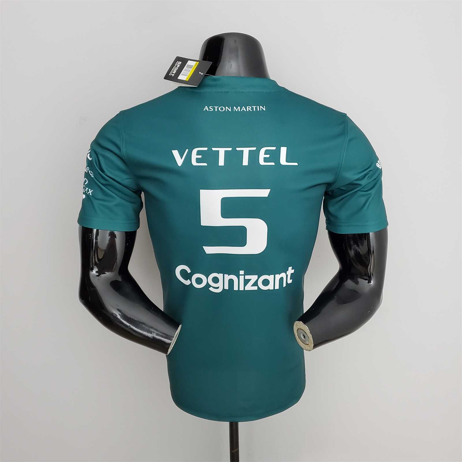2023 Aston Martin Cognizant F1 Team Round Collar With VETTEL 5 T-Shirt - leoleo123123