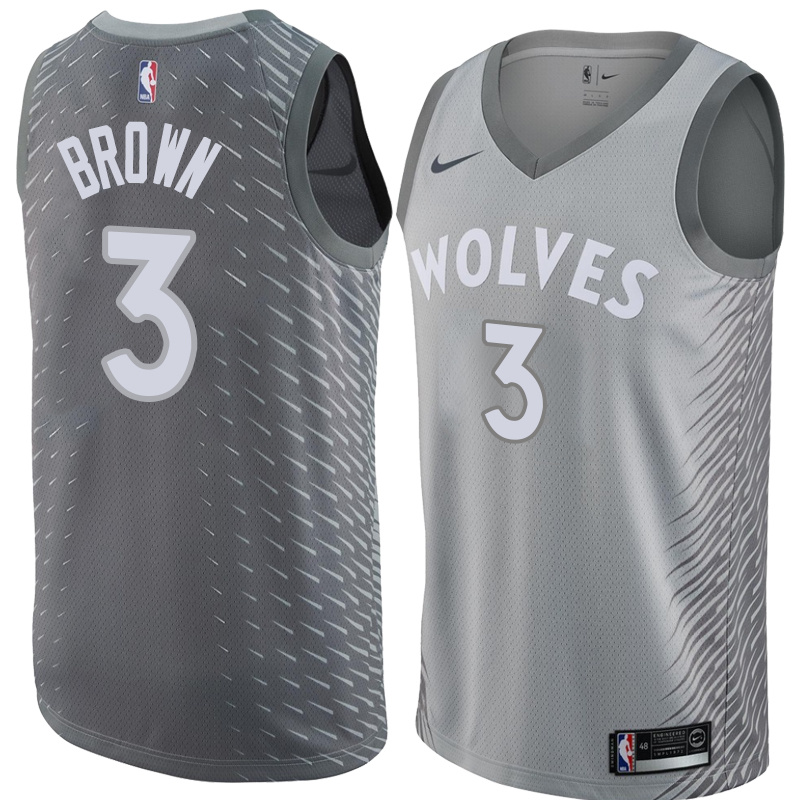 NBA Men Minnesota Timberwolves Grey City #3 BROWN Jersey High Quality Name and Number Print - leoleo123123