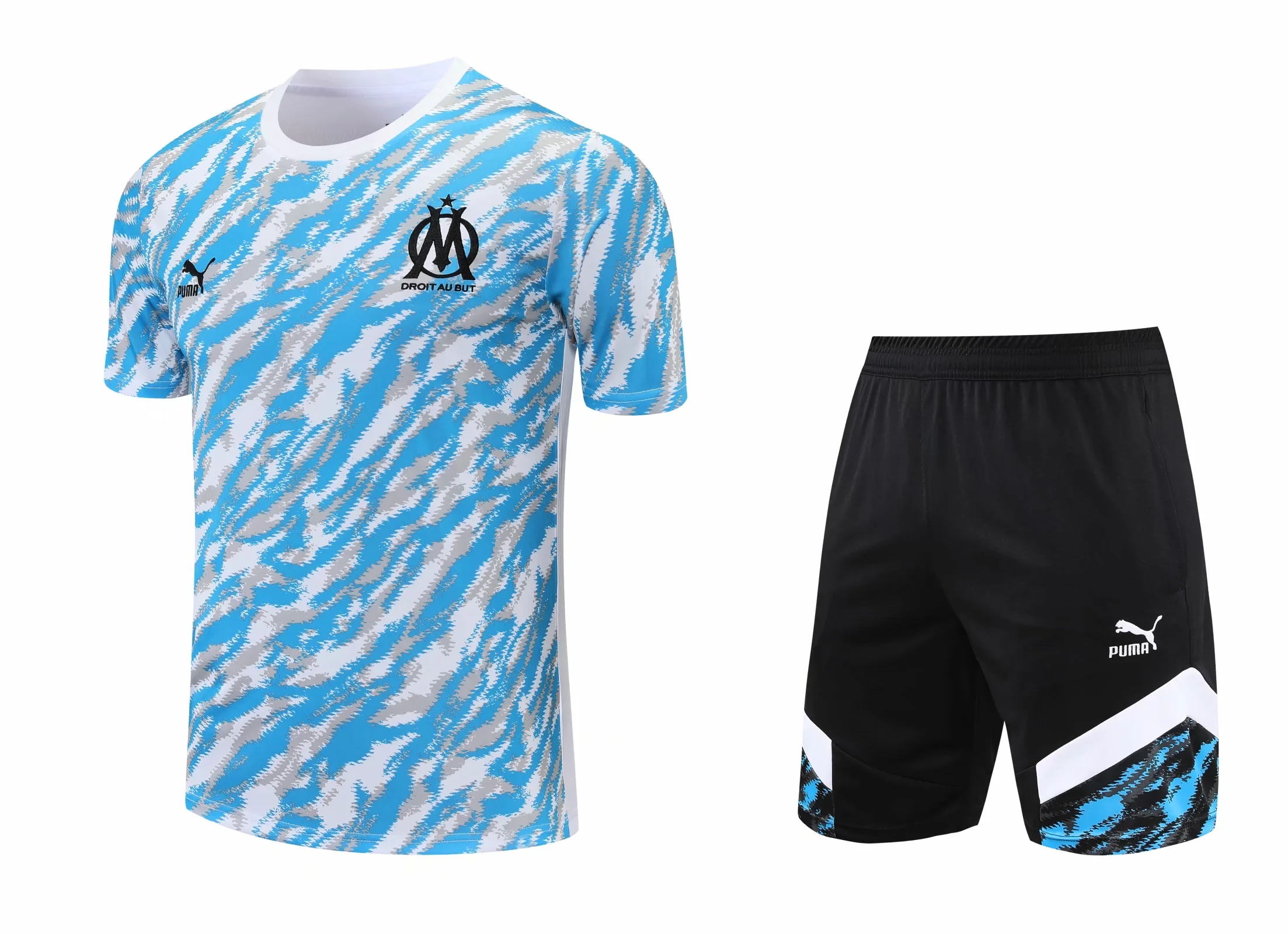 21-22 Marseille Sky Blue Camouflage Training Set--Short Sleeve and Short Pant Training Tracksuit - leoleo123123