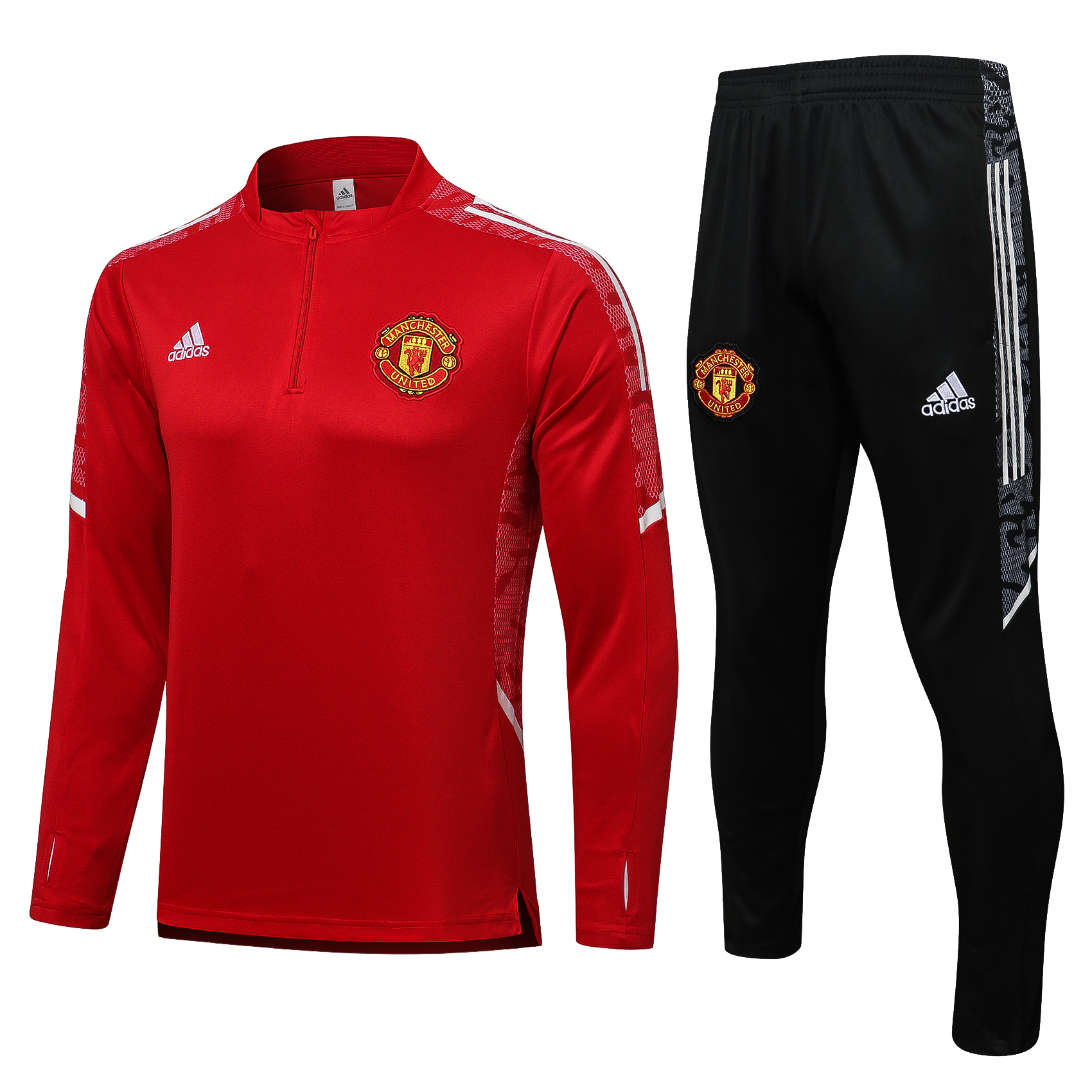 21-22 Man United Red Sweater with White Lines Tracksuit Thai Quality - leoleo123123