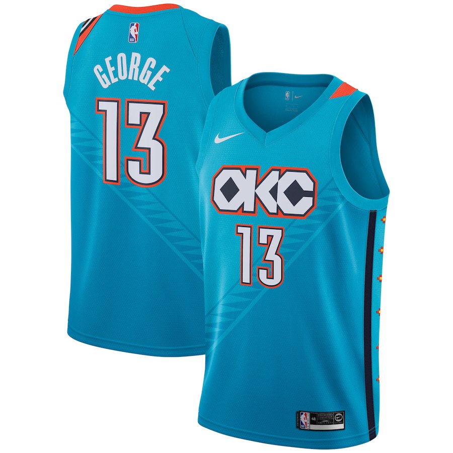 NBA Men Oklahoma City Thunder Light Blue #13 GEORGE Jersey High Quality Name and Number Print - leoleo123123