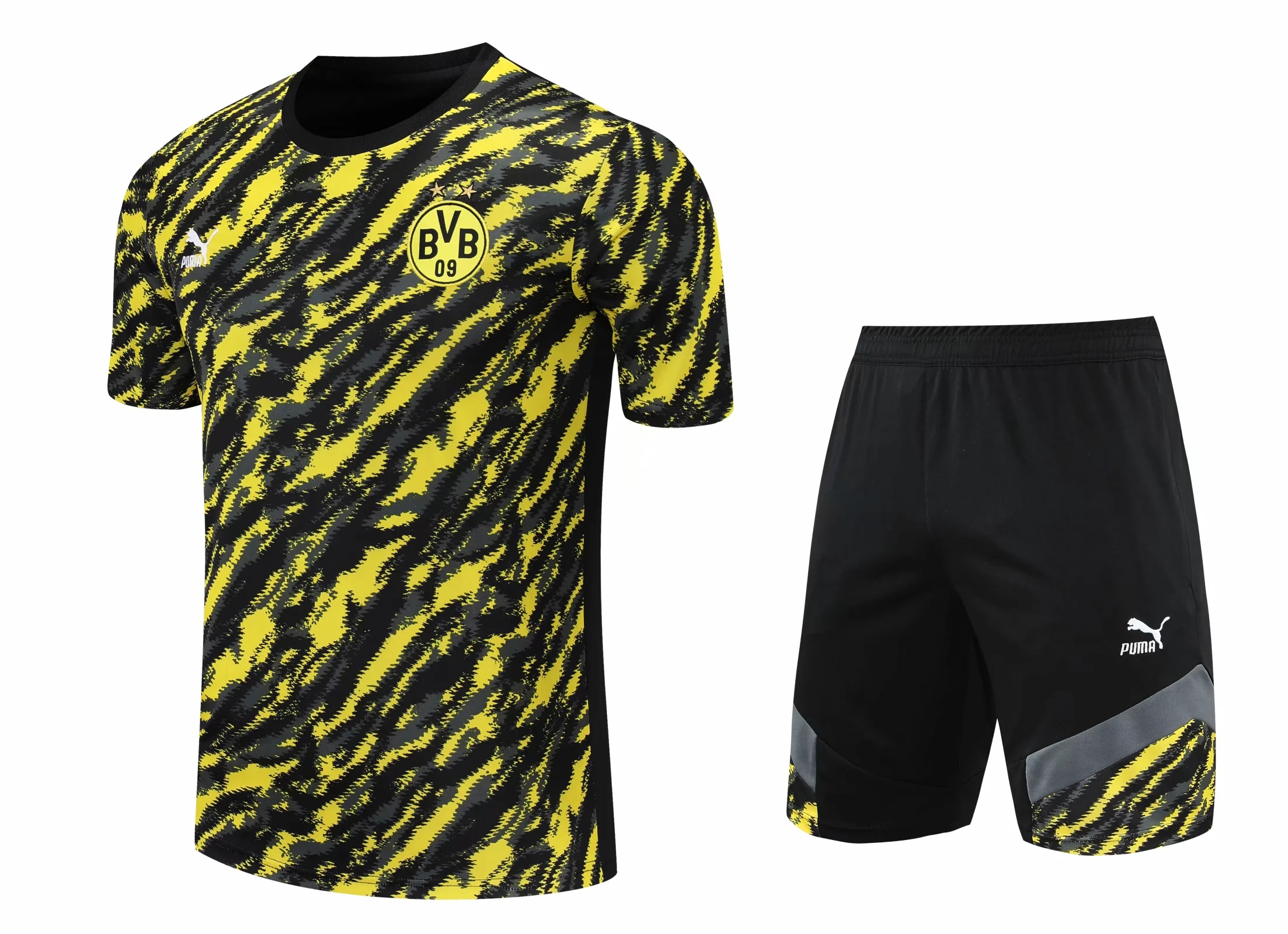 21-22 Dortmund Black Camouflage Training Set--Short sleeve and Short Pant Training Tracksuit - leoleo123123