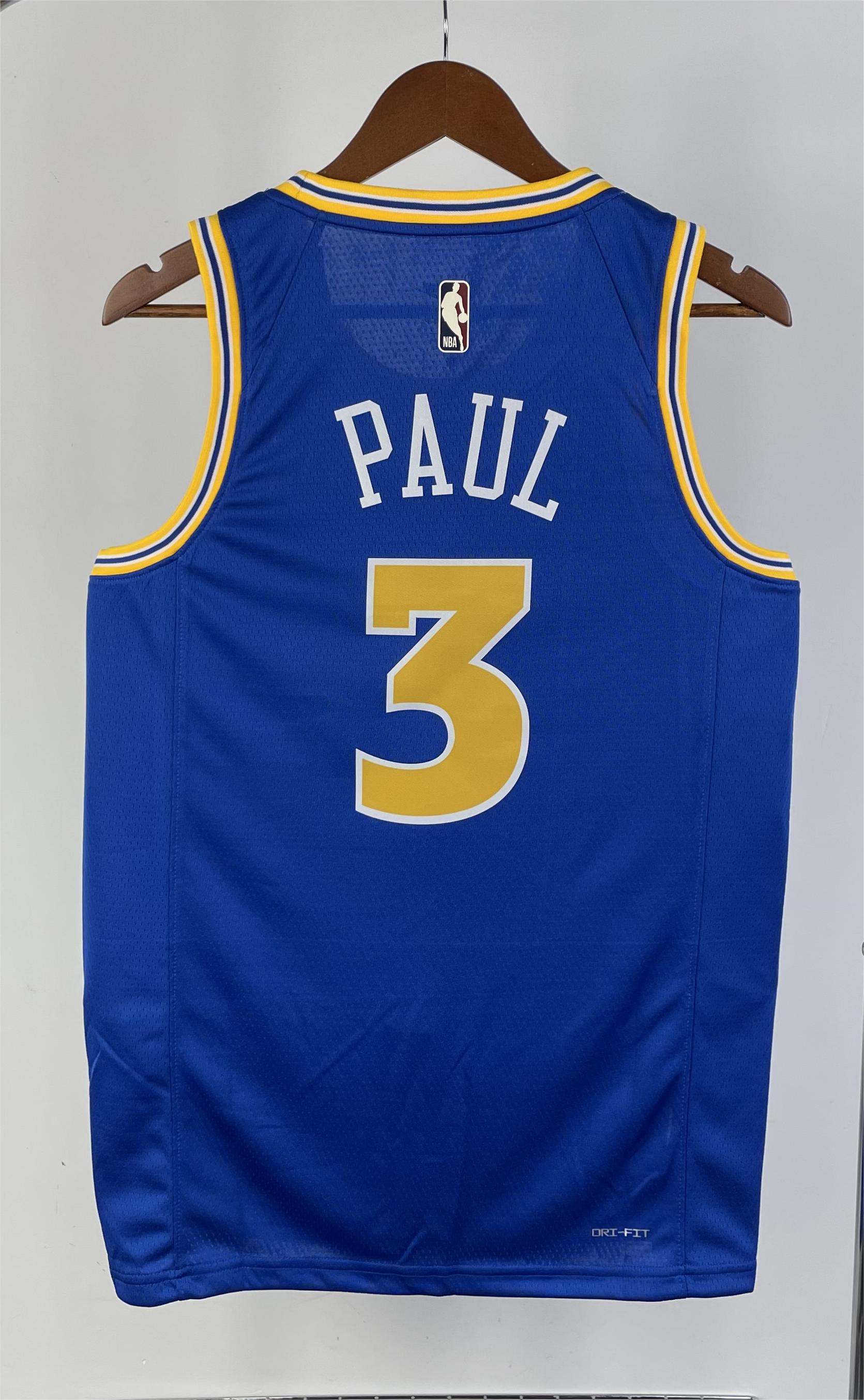 NBA Men Season 2023 Golden State Warriors Blue Retro #3 PAUL Jersey High Quality Name and Number Print - leoleo123123