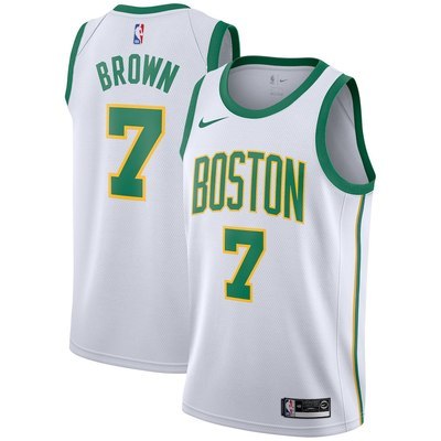 NBA Boston Celtics White with Gold Green Name #7 BROWN Jersey High Quality Name and Number Print - leoleo123123