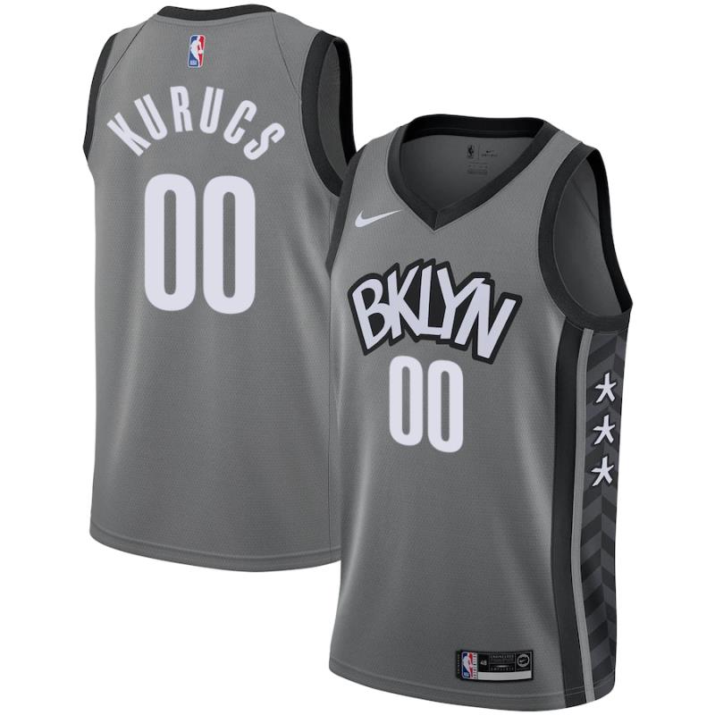 NBA Men New Brooklyn Nets Grey City #00 KURUCS Jersey High Quality Name and Number Print - leoleo123123
