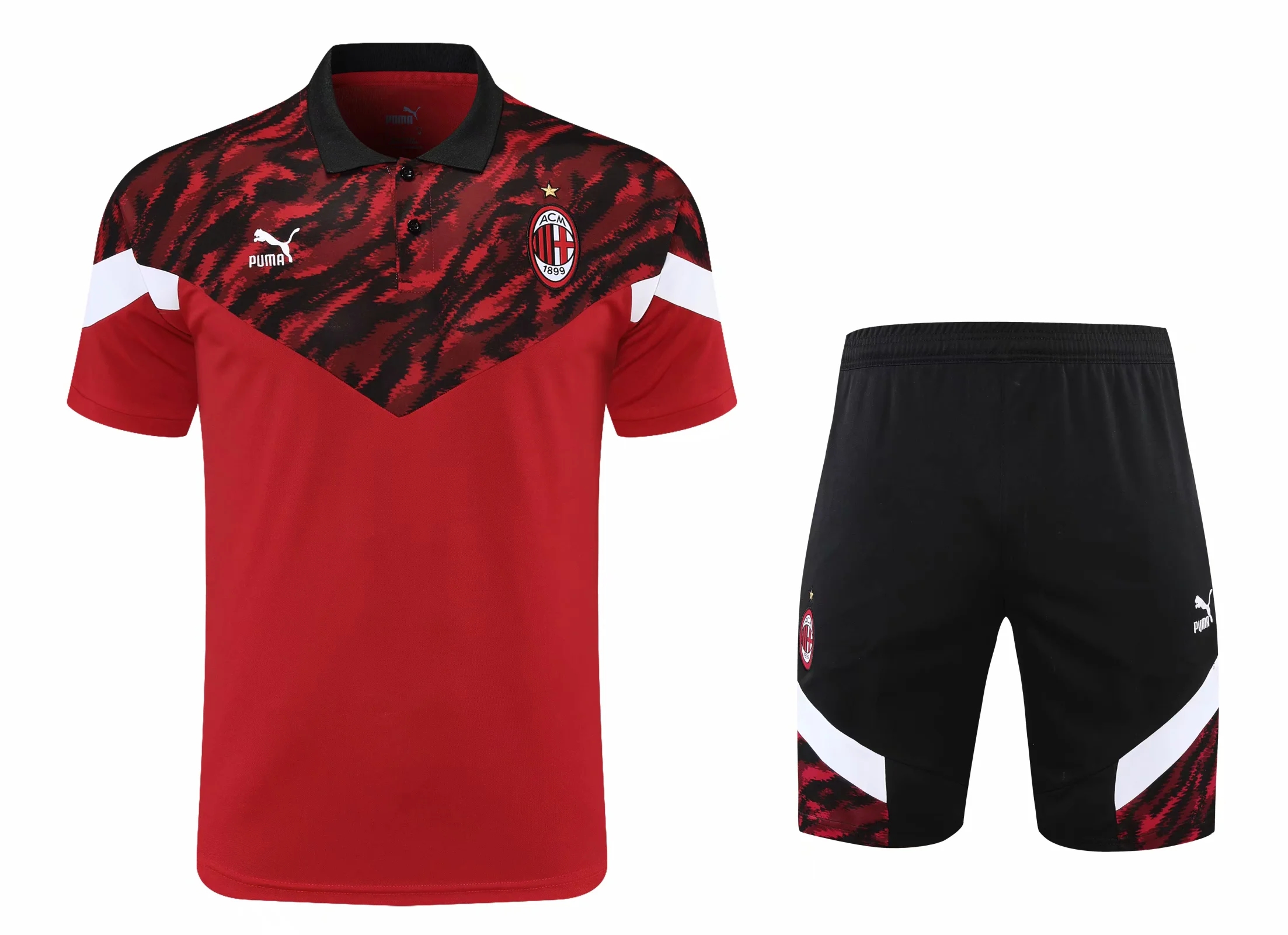 21-22 AC Milan Red Polo Training Set--Short Sleeve and Short Pant Training Tracksuit - leoleo123123