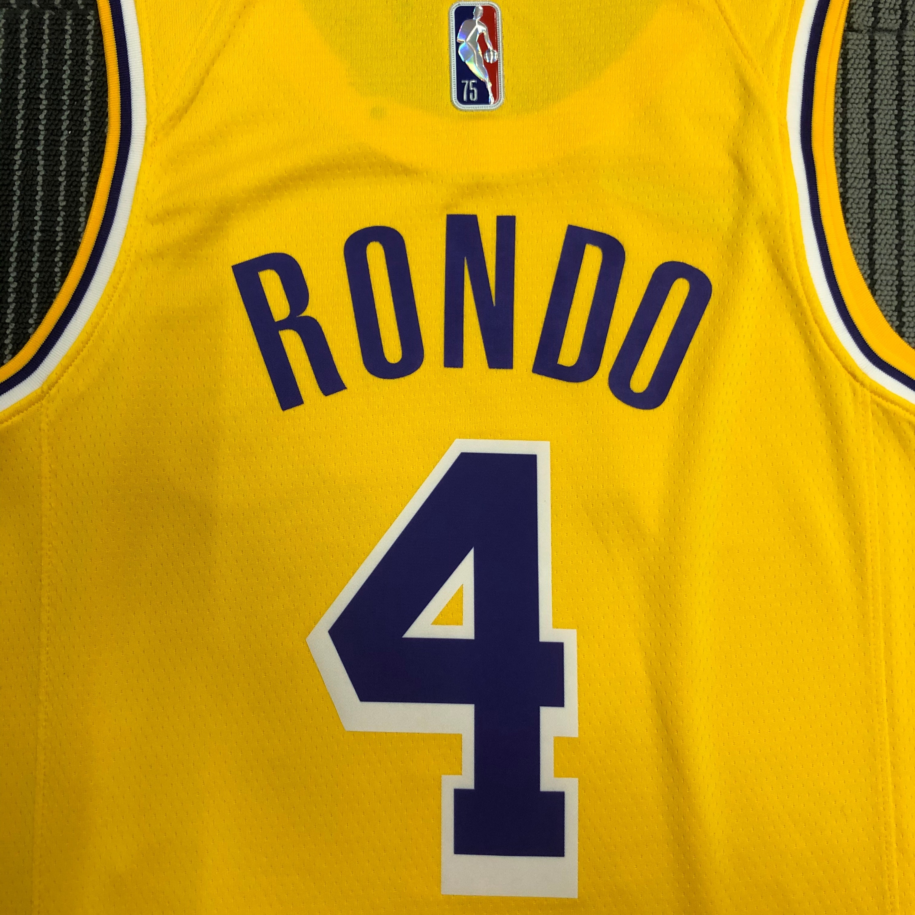 NBA 75th Anniversary Los Angeles Lakers Yellow Round Neck #4 RONDO Jersey High Quality Name and Number Print - leoleo123123