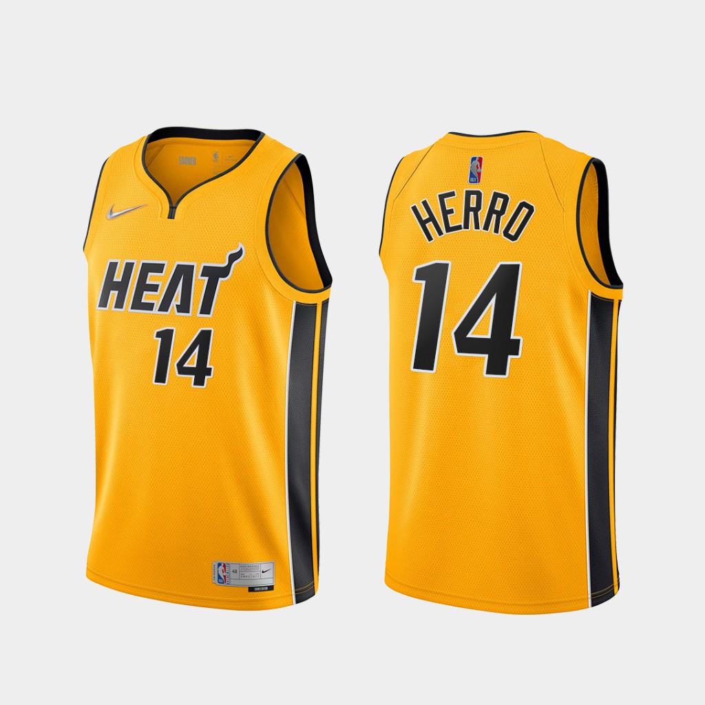 NBA Men Season 2021 Miami Heat Yellow Award Version #14 HERRO Jersey High Quality Name and Number Print - leoleo123123