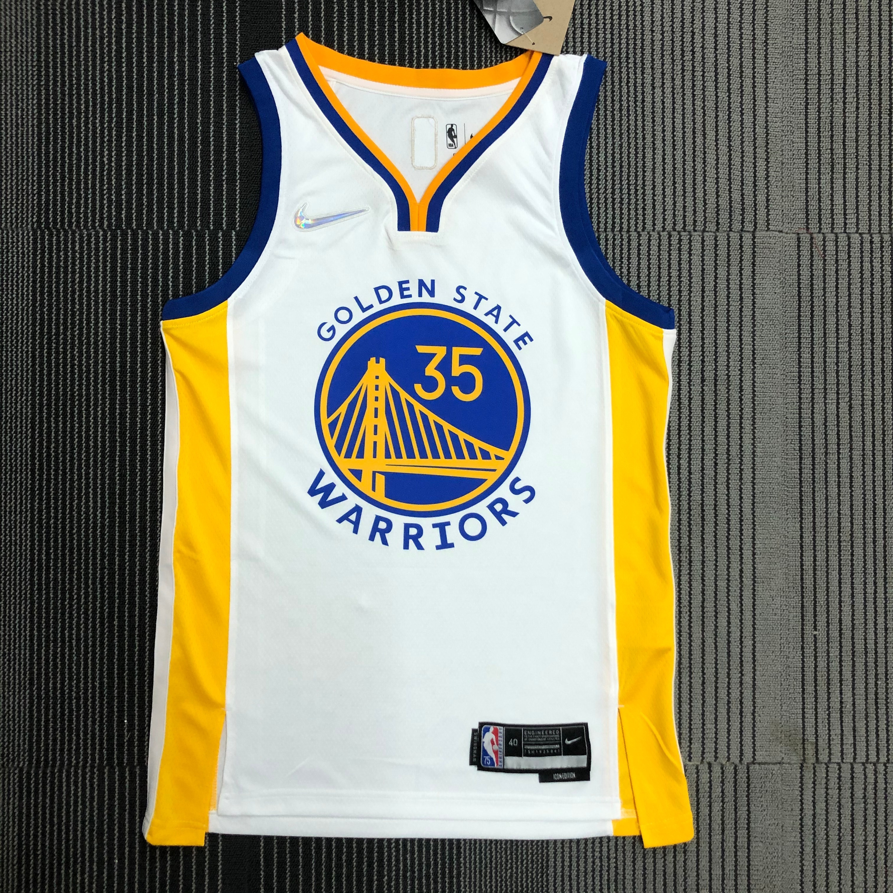 NBA Men 75th Anniversary Golden State Warriors White V-neck #35 DURANT Jersey High Quality Name and Number Print - leoleo123123