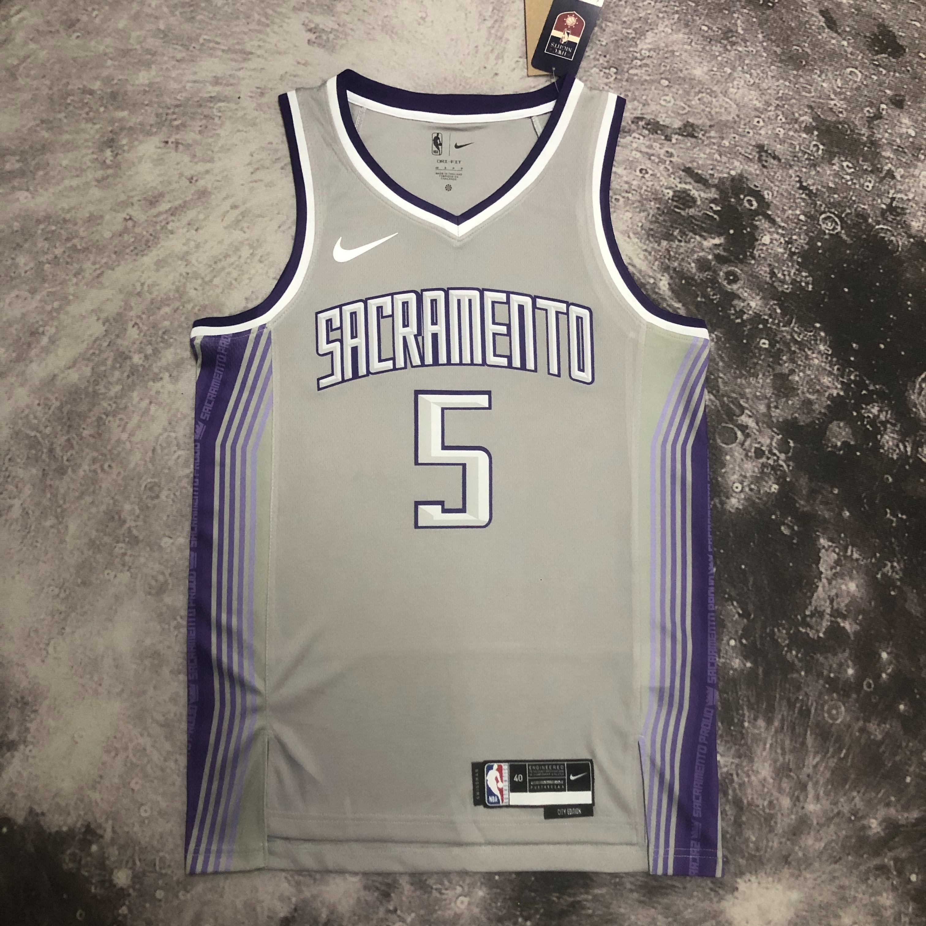 NBA Men 2023 Sacramento Kings Grey #5 FOX Jersey High Quality Name and Number Print - leoleo123123
