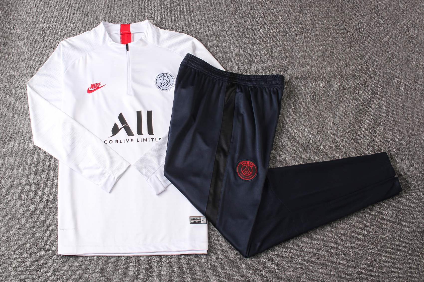 19-20 PSG White with Zipper Sweater Tracksuit Thai Quality - leoleo123123