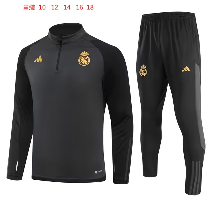 23/24 Real Madrid Kids Black Sweater Tracksuit Thai Quality - leoleo123123