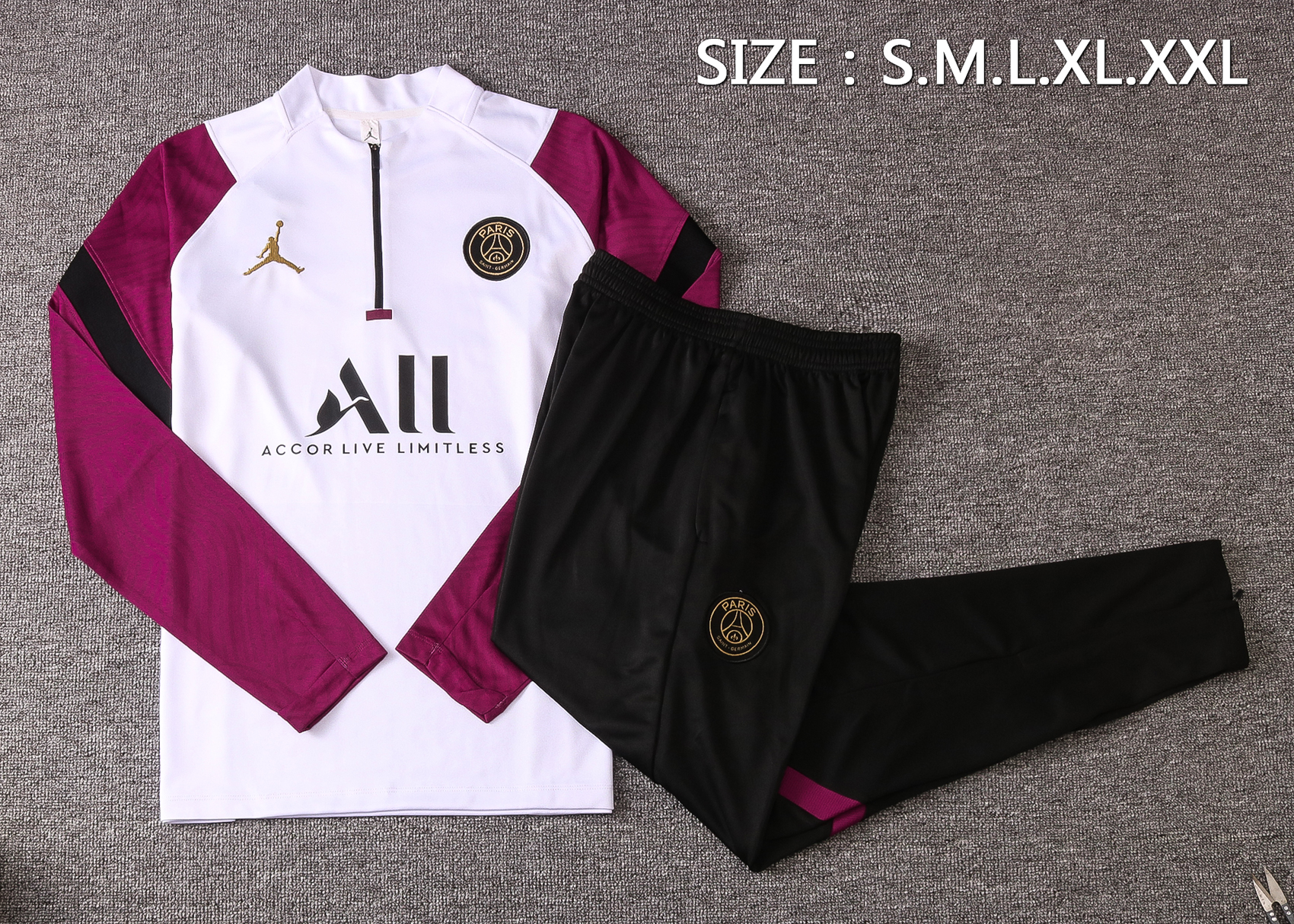 20-21 PSG White with Zipper Sweater Tracksuit Thai Quality - leoleo123123