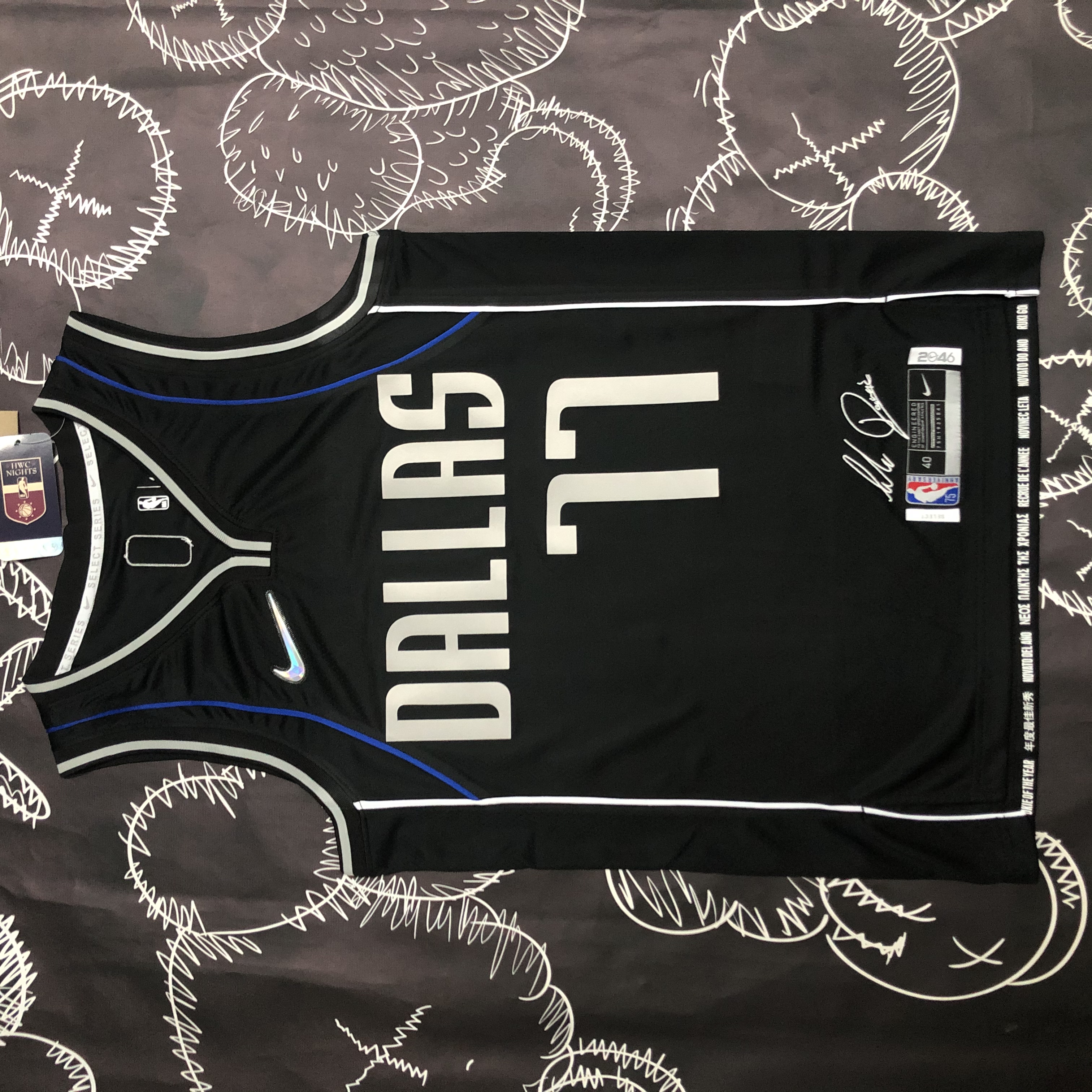 NBA Men 75th Anniversary Dallas Mavericks Select Series Black #77 DONCIC Jersey High Quality Name and Number Print - leoleo123123