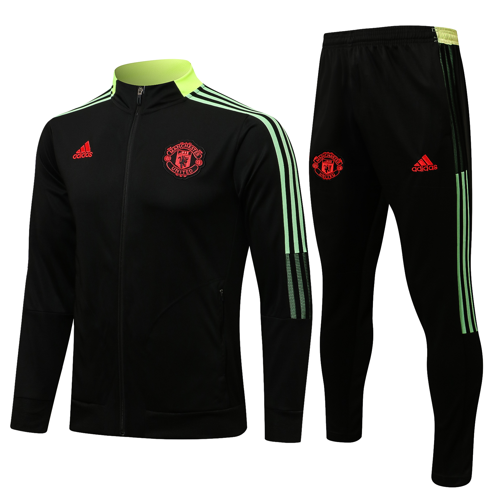 21/22 Man United Black Jacket with Green Line Tracksuit Thai Quality - leoleo123123