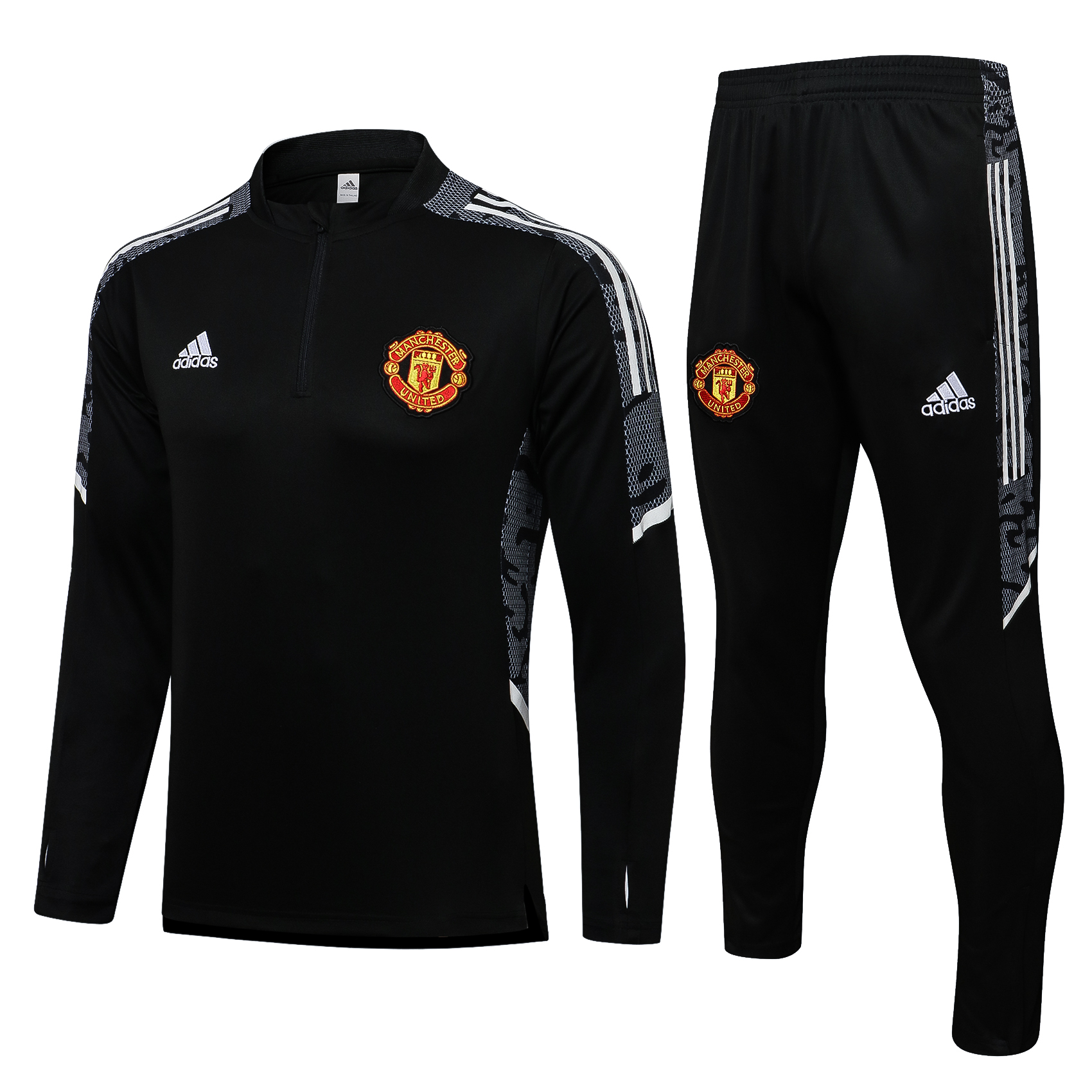 21-22 Man United Black Sweater with White Lines Tracksuit Thai Quality - leoleo123123