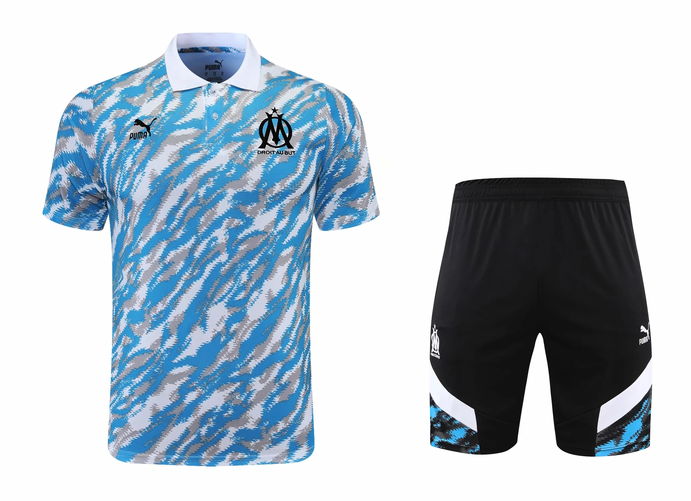 21-22 Marseille Sky Blue Camouflage Polo Training Set--Short Sleeve and Short Pant Training Tracksuit - leoleo123123